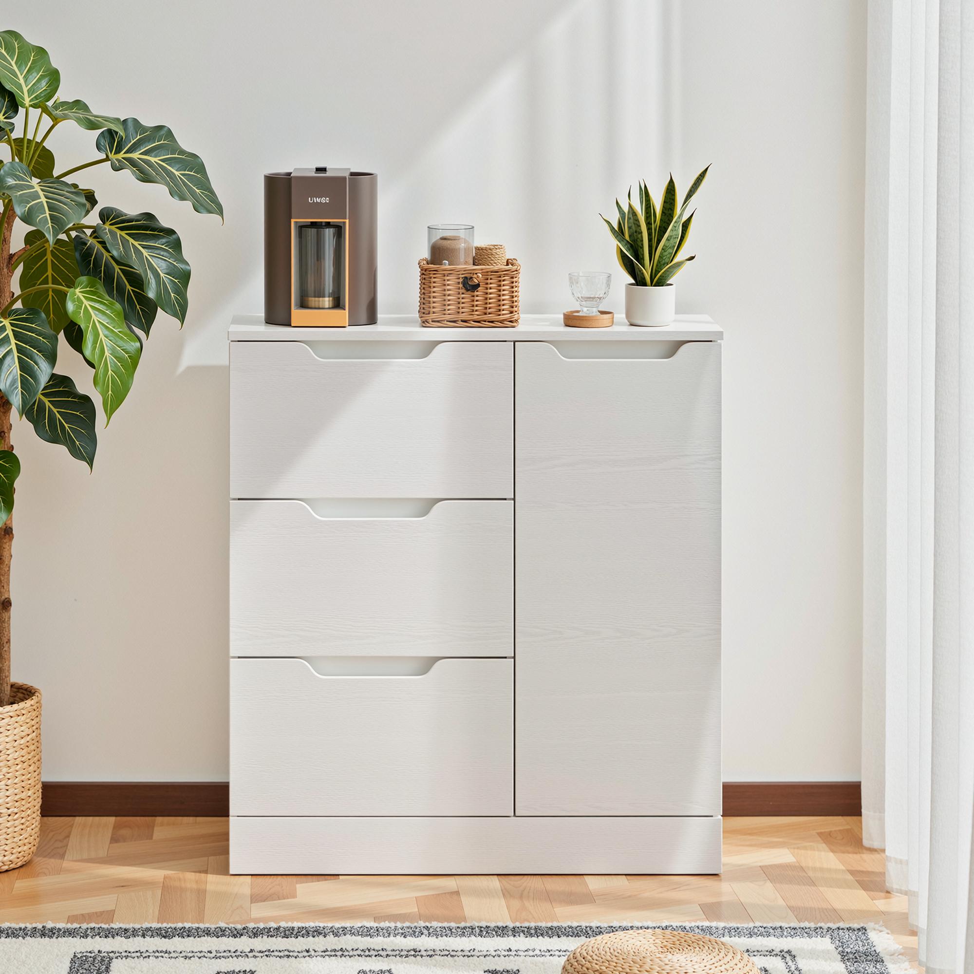 Bealife AP114 Commode à 1 porte et 3 tiroirs, anti-basculement et fermeture magnétique pour salle de bain, couloir et chambre