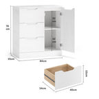 Bealife AP114 Commode à 1 porte et 3 tiroirs, anti-basculement et fermeture magnétique pour salle de bain, couloir et chambre