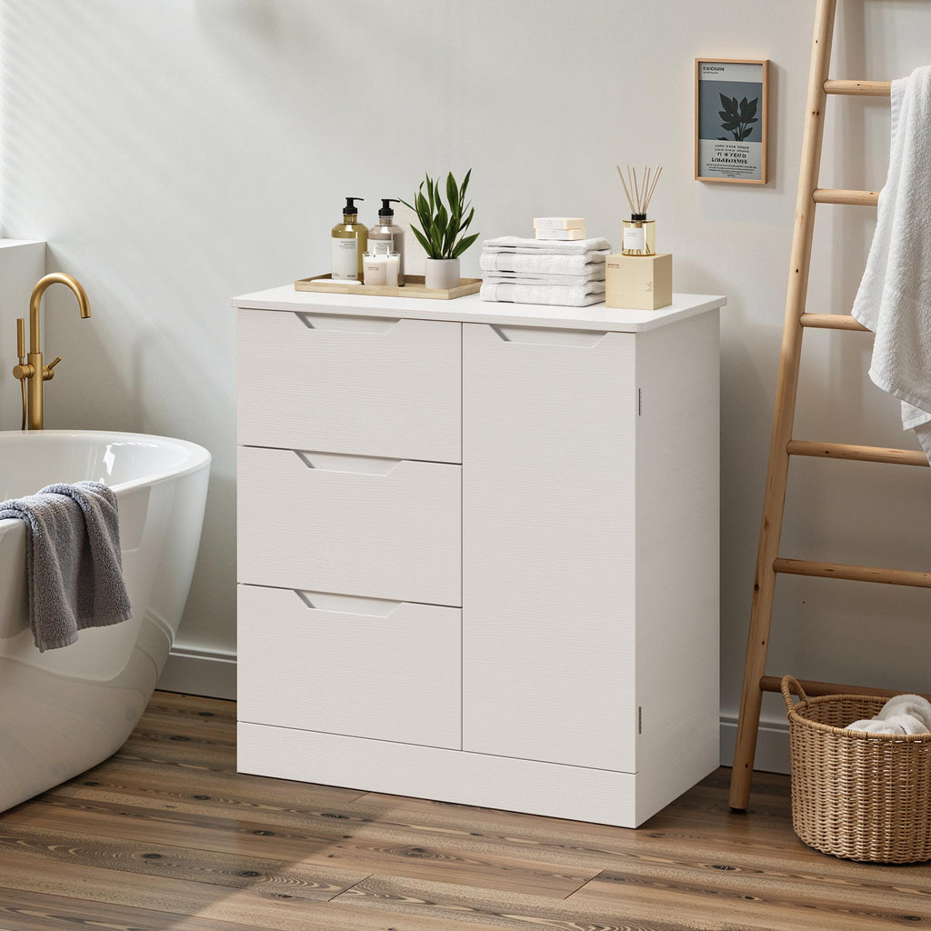 Bealife AP114 Commode à 1 porte et 3 tiroirs, anti-basculement et fermeture magnétique pour salle de bain, couloir et chambre