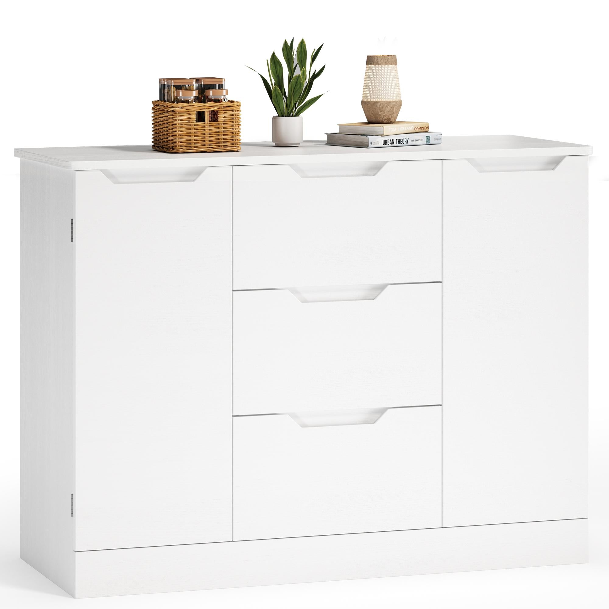 Bealife AP115 Commodes avec 2 portes et 3 tiroirs, grand espace de rangement, résistantes à l'eau et anti-basculement pour salons et salles de bains spacieux