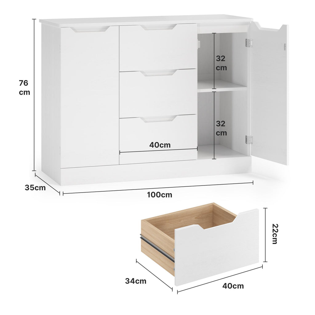Bealife AP115 Commodes avec 2 portes et 3 tiroirs, grand espace de rangement, résistantes à l'eau et anti-basculement pour salons et salles de bains spacieux