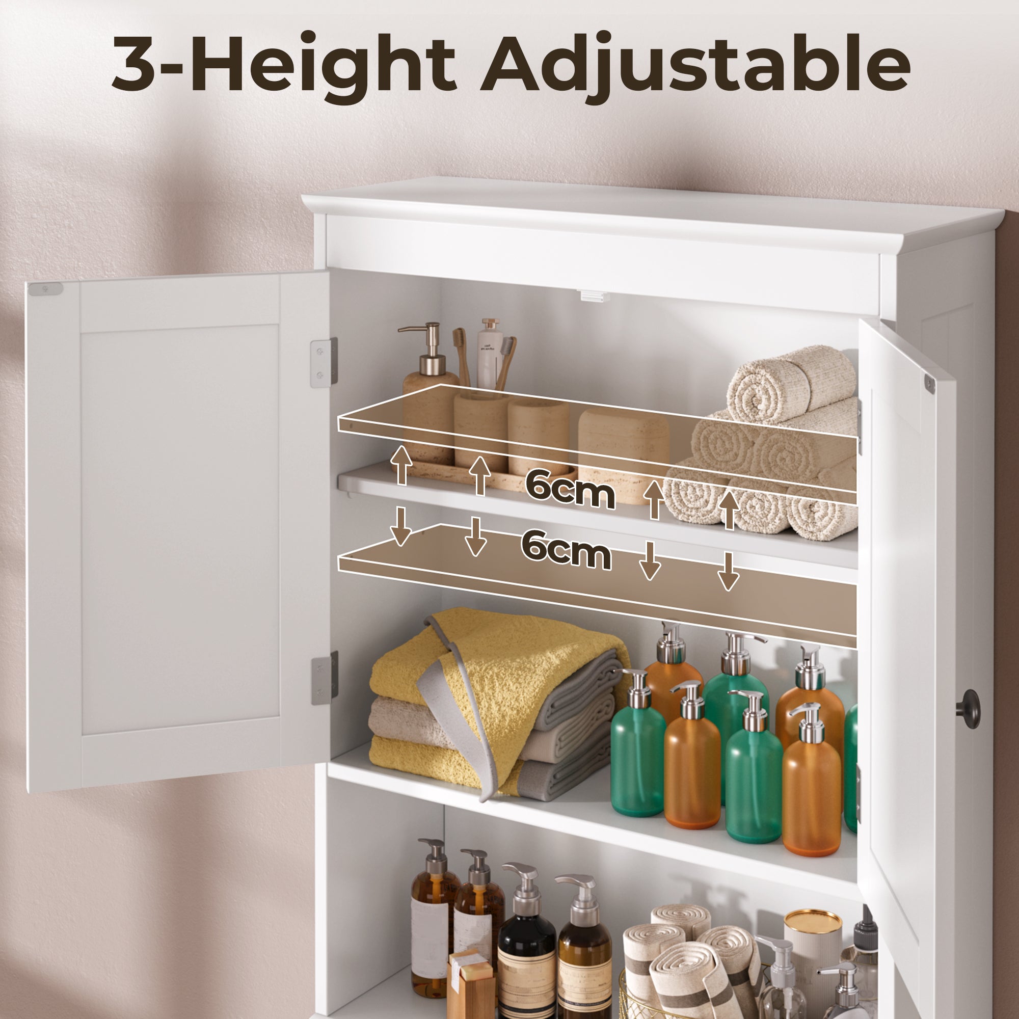 Bealife AP12 Meuble de salle de bain, Colonne de salle de bain, Étagère de salle de bain, Meuble de toilette avec étagères, Meuble de salle de bain