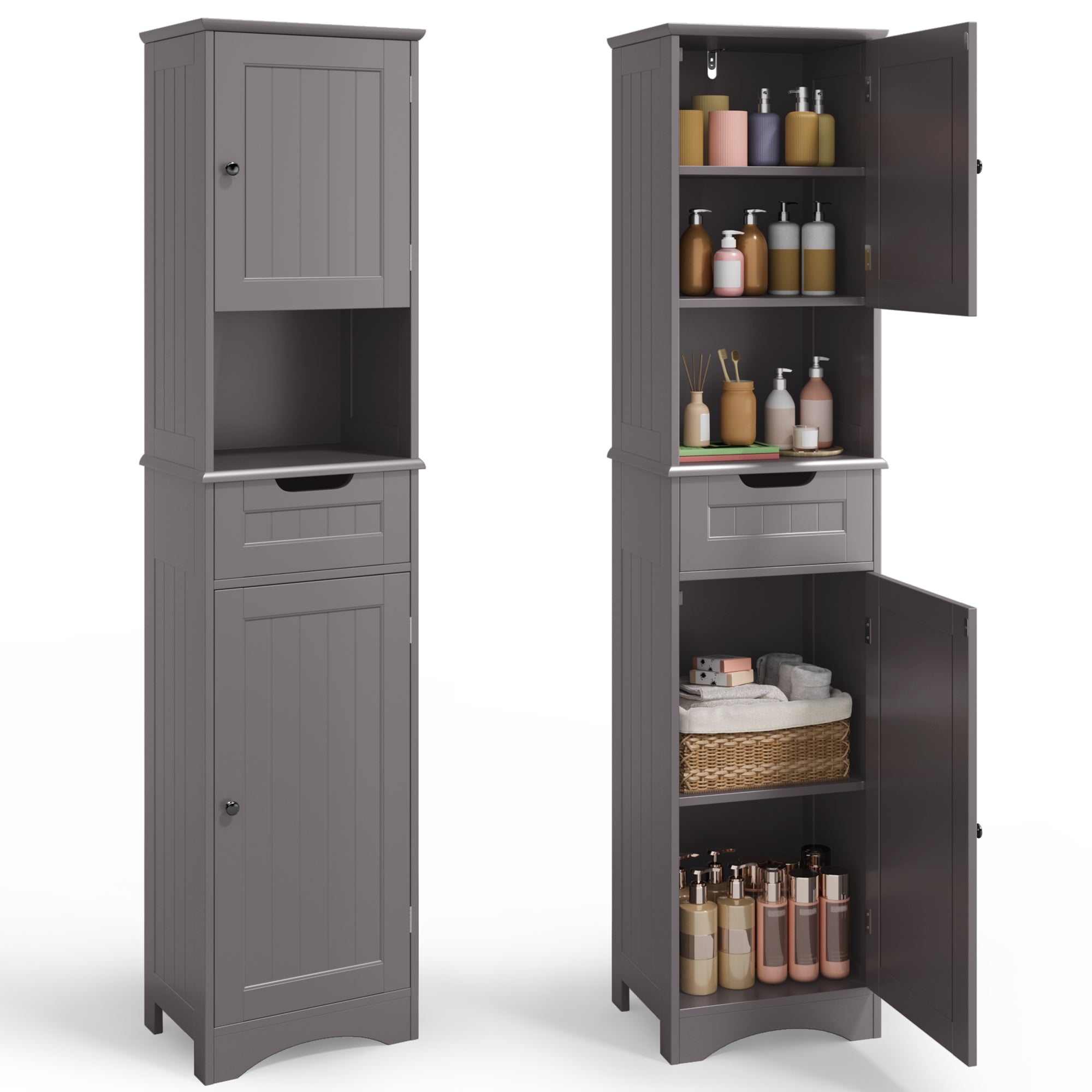 Bealife AP13 Colonne de salle de bain étroite 170 cm – Étagères réglables en hauteur et dispositif anti-basculement