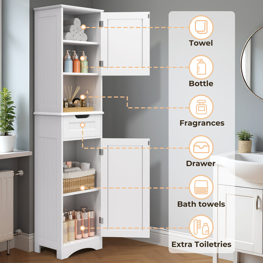 Bealife AP13 Slim Bathroom Cabinet 170 cm – Height-Adjustable Shelves and Anti-Tip Device