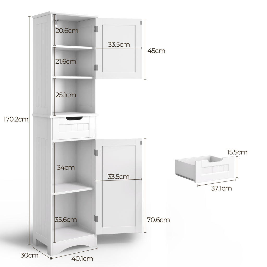 Bealife AP13 Slim Bathroom Cabinet 170 cm – Height-Adjustable Shelves and Anti-Tip Device