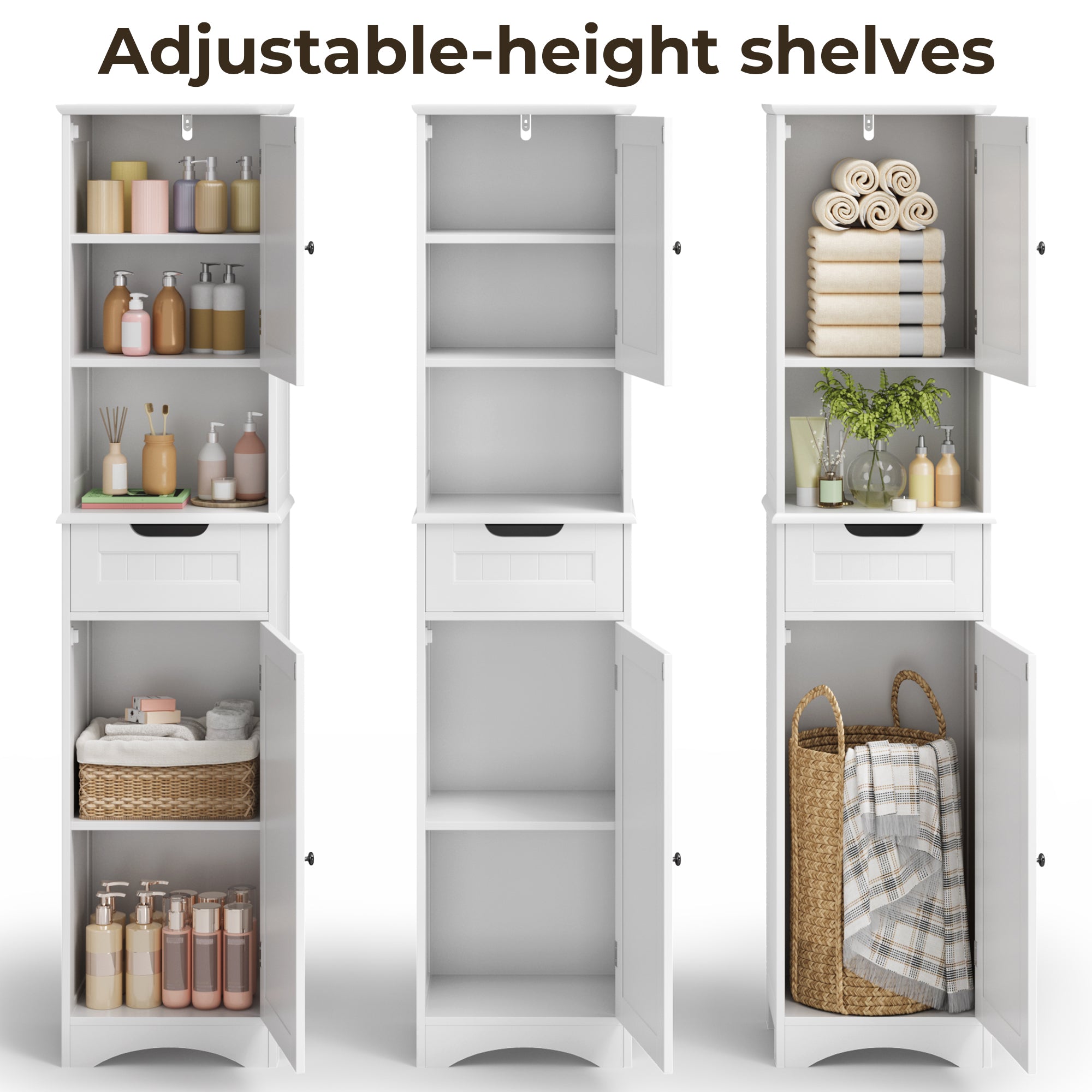 Bealife AP13 Colonne de salle de bain étroite 170 cm – Étagères réglables en hauteur et dispositif anti-basculement