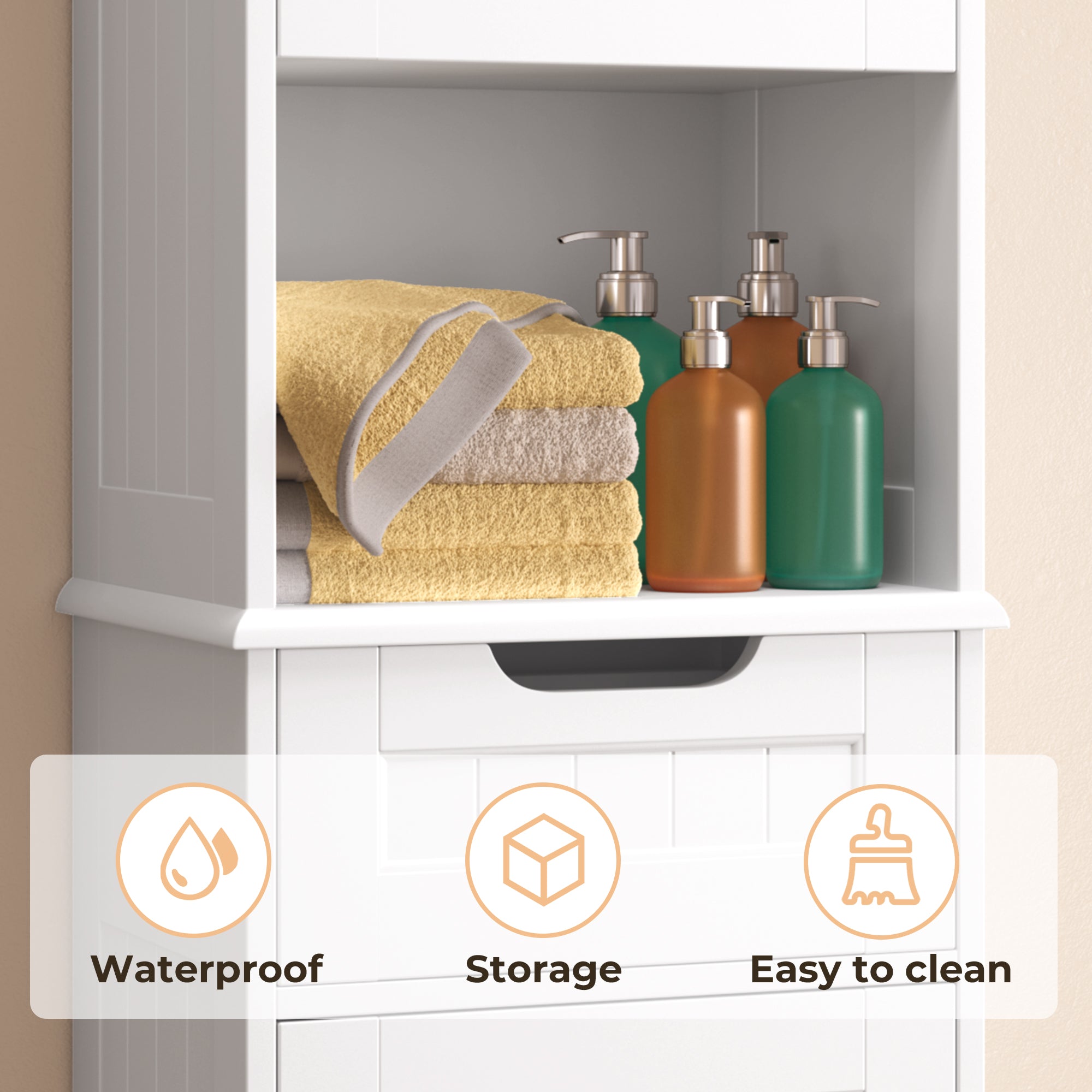 Bealife AP13 Colonne de salle de bain étroite 170 cm – Étagères réglables en hauteur et dispositif anti-basculement