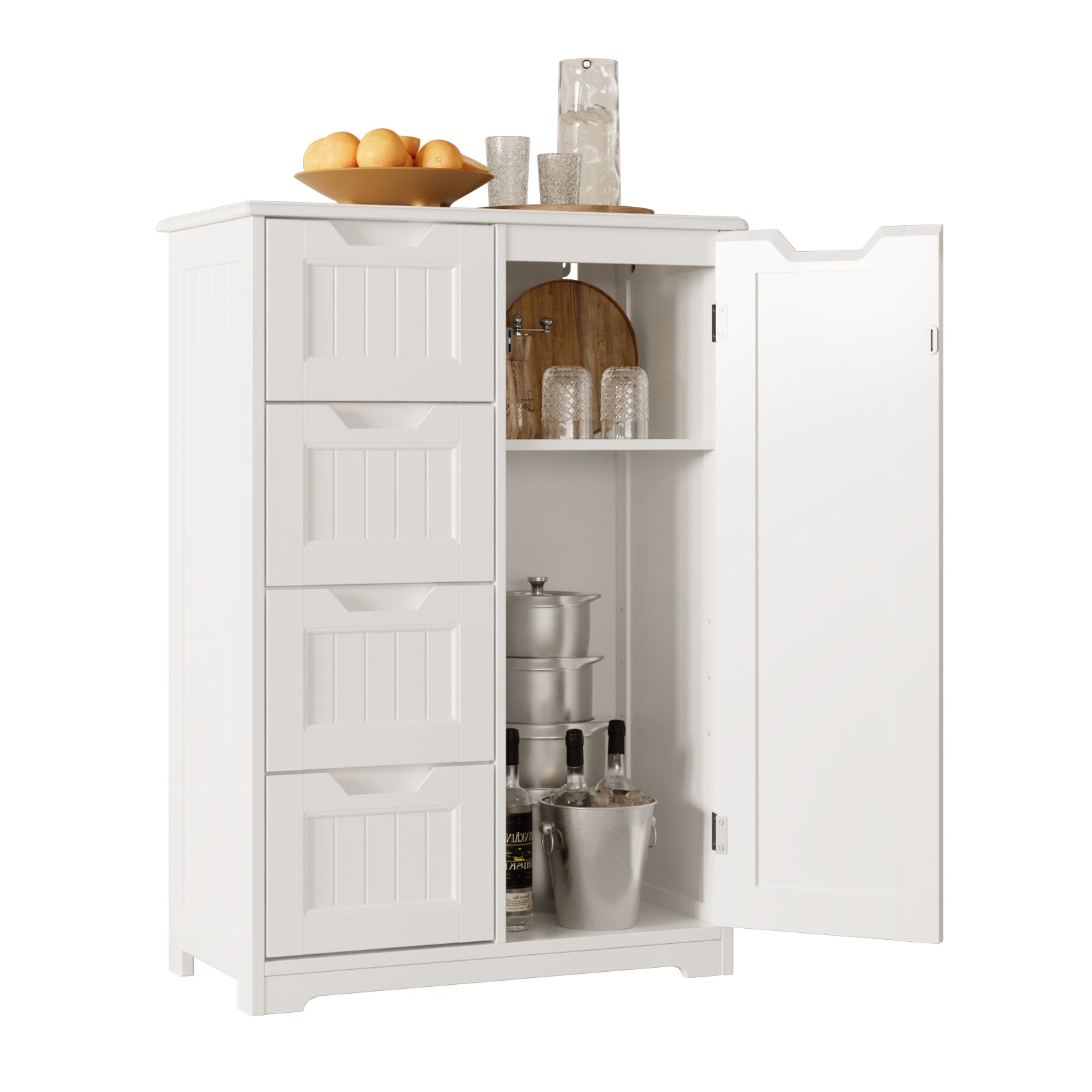 Bealife AP26 Meuble de salle de bain, Meuble de salle de bain étroit avec 4 tiroirs et 1 porte