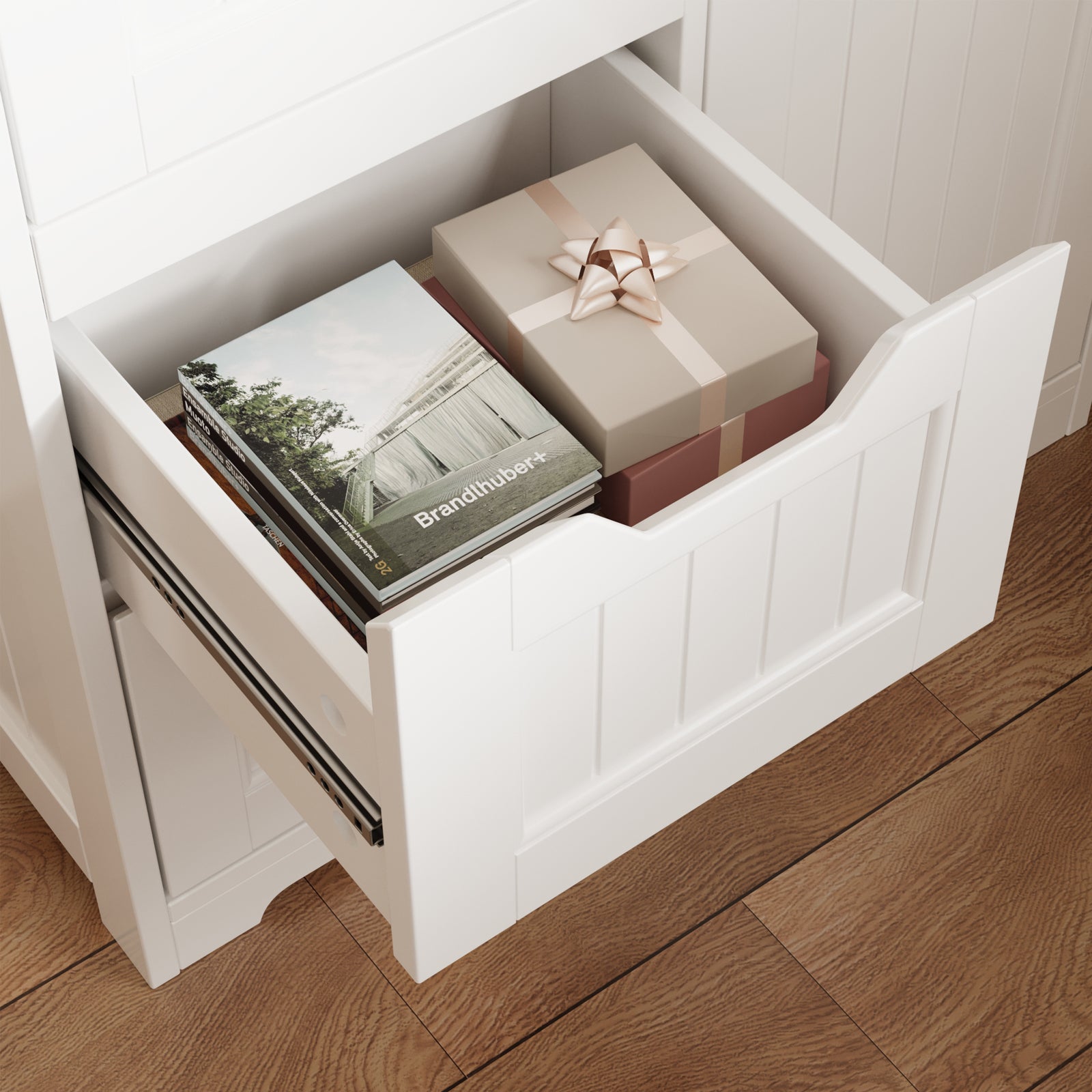 Bealife AP26 Meuble de salle de bain, Meuble de salle de bain étroit avec 4 tiroirs et 1 porte