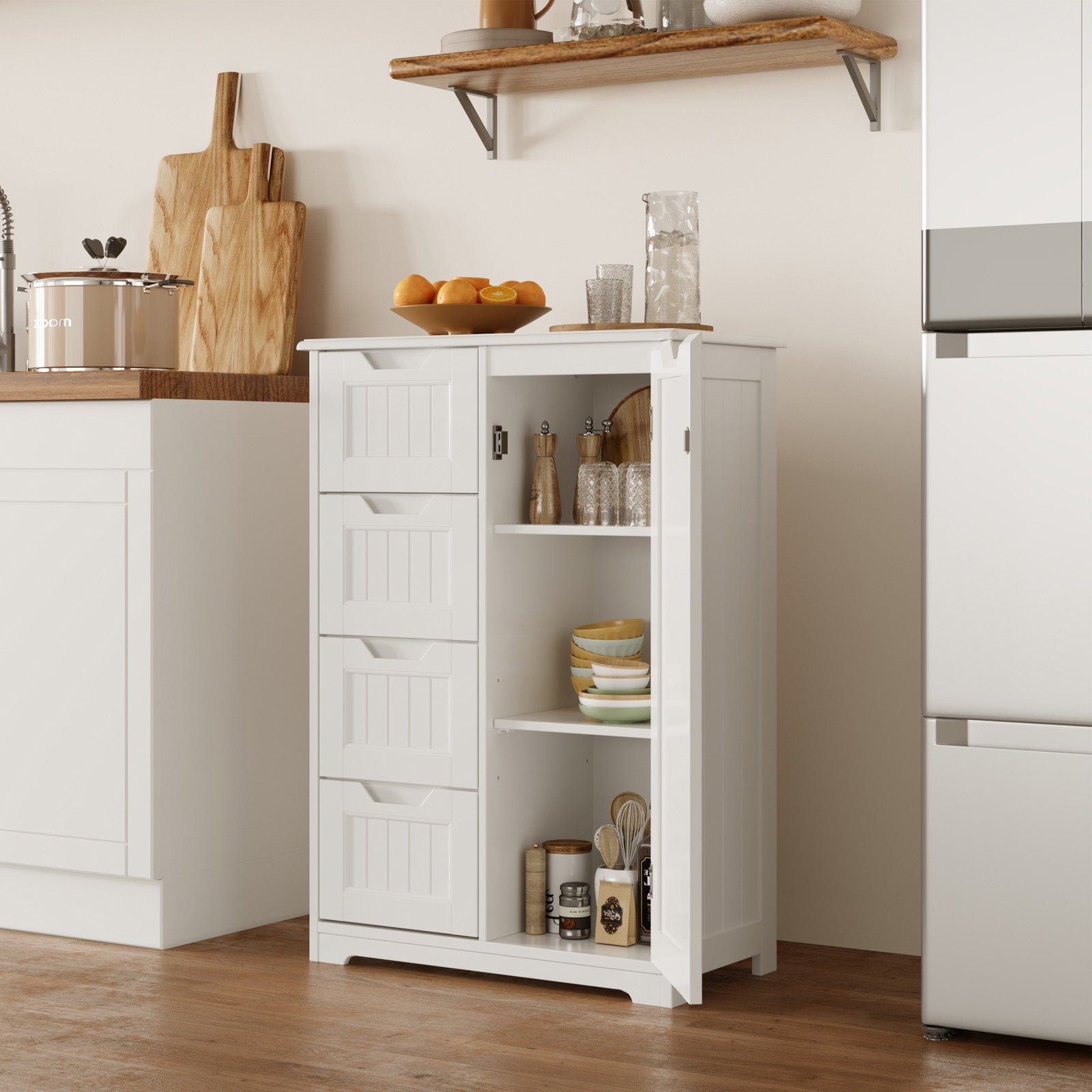 Bealife AP26 Bathroom Sideboard, Slim Bathroom Cabinet with 4 Drawers and 1 Door