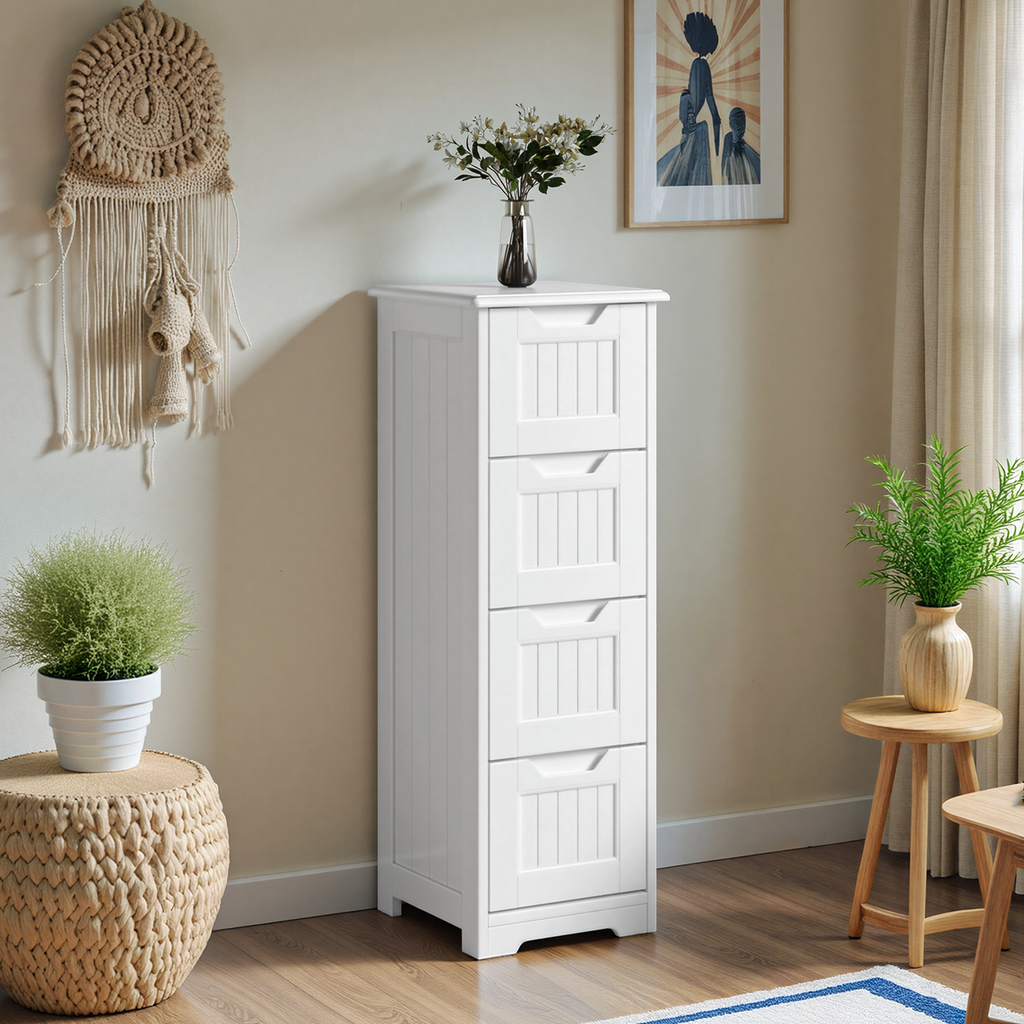 Bealife AP27 Chest of 4 Drawers, Slim Cabinet for Corner Areas in Bedrooms, Bathrooms, and Living Rooms.