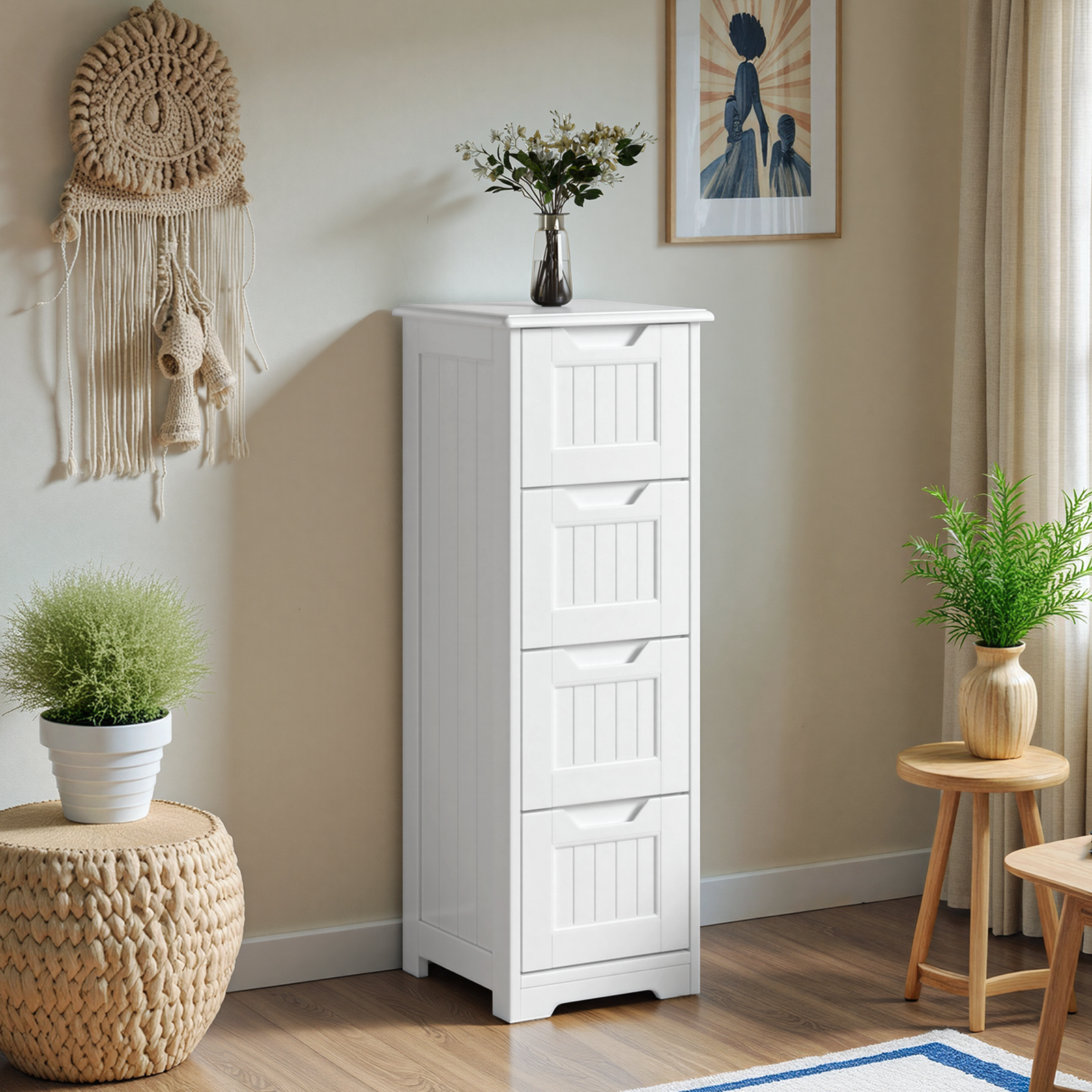 Bealife AP27 Commode à 4 tiroirs, Meuble étroit pour coins dans les chambres, les salles de bain et les salons.
