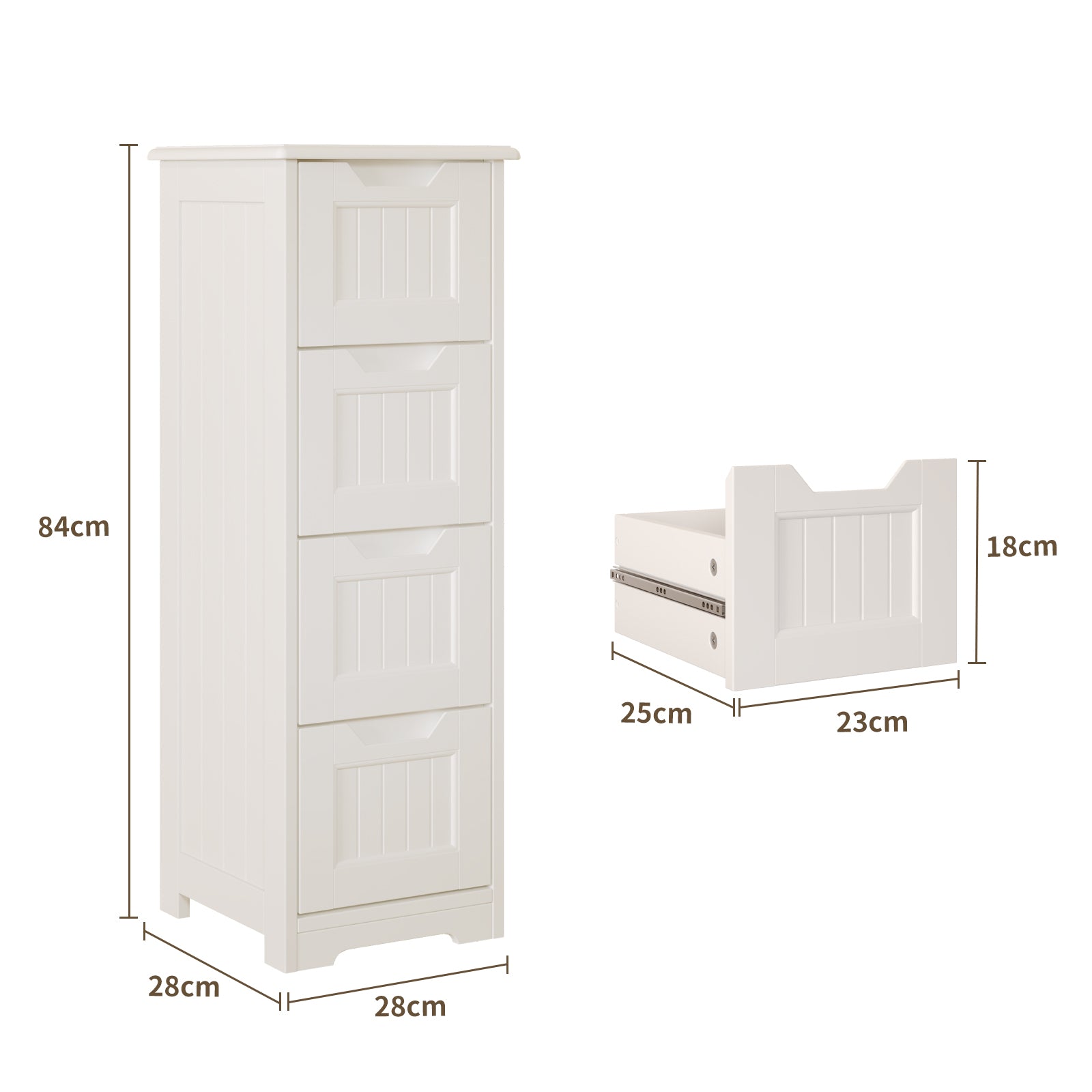 Bealife AP27 Commode à 4 tiroirs, Meuble étroit pour coins dans les chambres, les salles de bain et les salons.