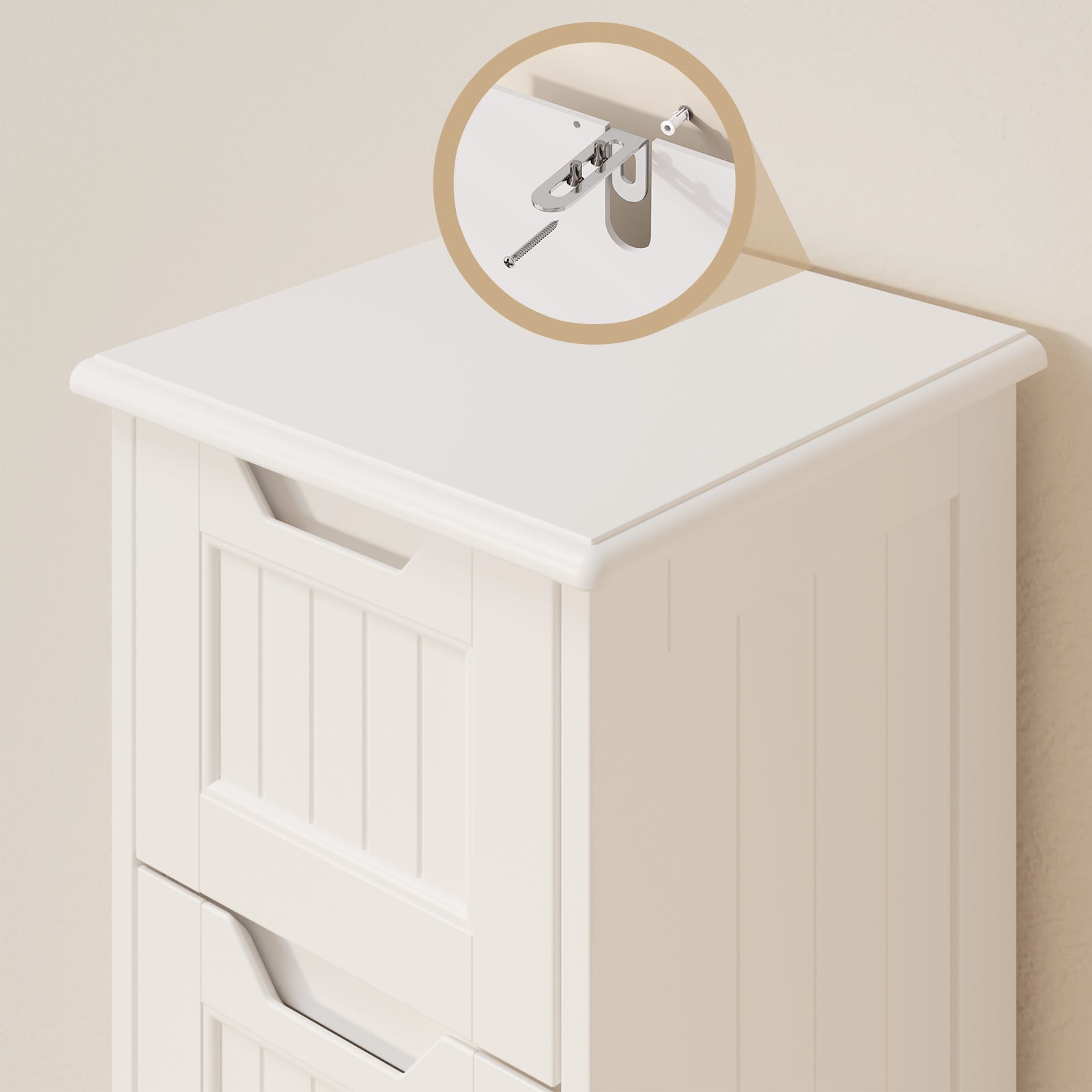 Bealife AP27 Commode à 4 tiroirs, Meuble étroit pour coins dans les chambres, les salles de bain et les salons.