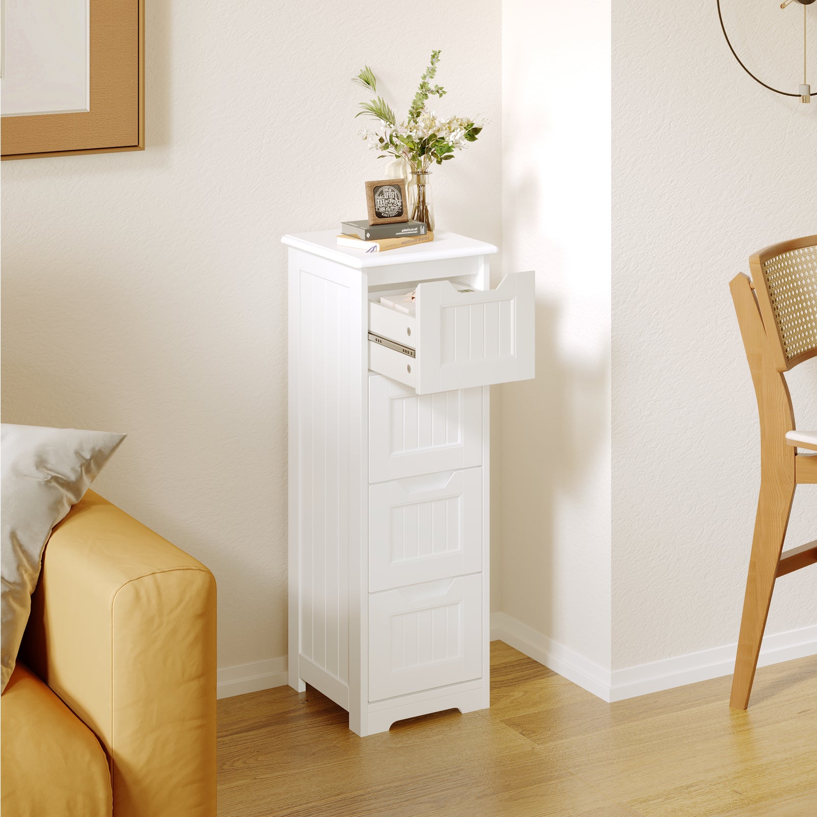 Bealife AP27 Chest of 4 Drawers, Slim Cabinet for Corner Areas in Bedrooms, Bathrooms, and Living Rooms.