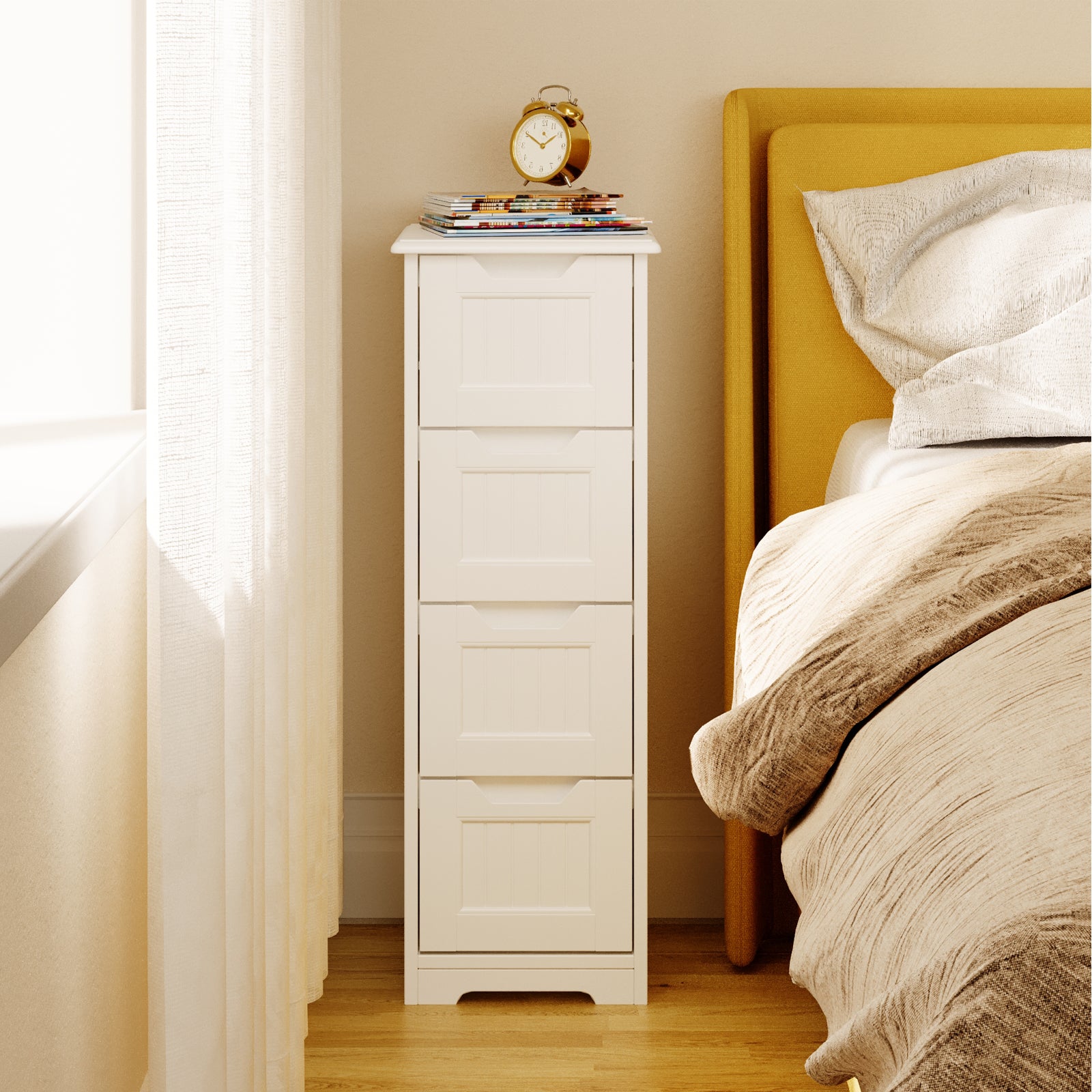 Bealife AP27 Chest of 4 Drawers, Slim Cabinet for Corner Areas in Bedrooms, Bathrooms, and Living Rooms.