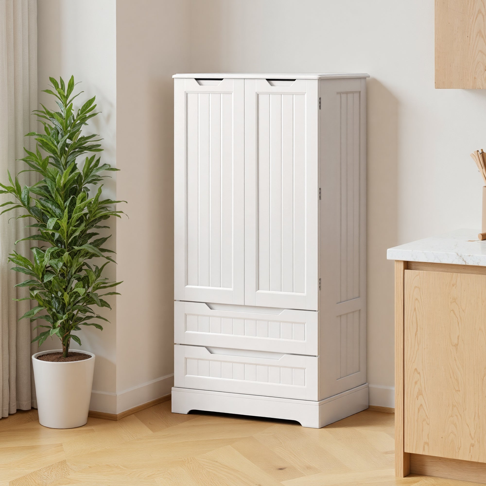 Bealife AP28 Buffet armoire de cuisine haute avec 2 tiroirs et 2 portes, également utilisable comme garde-manger