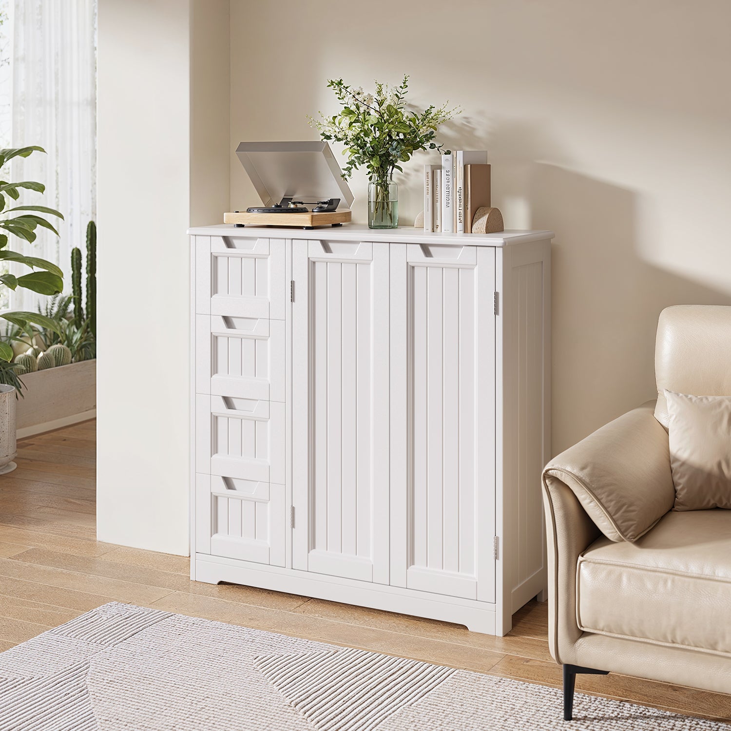 Meuble de salle de bain Bealife AP67, 4 tiroirs et 2 portes, réglable en hauteur