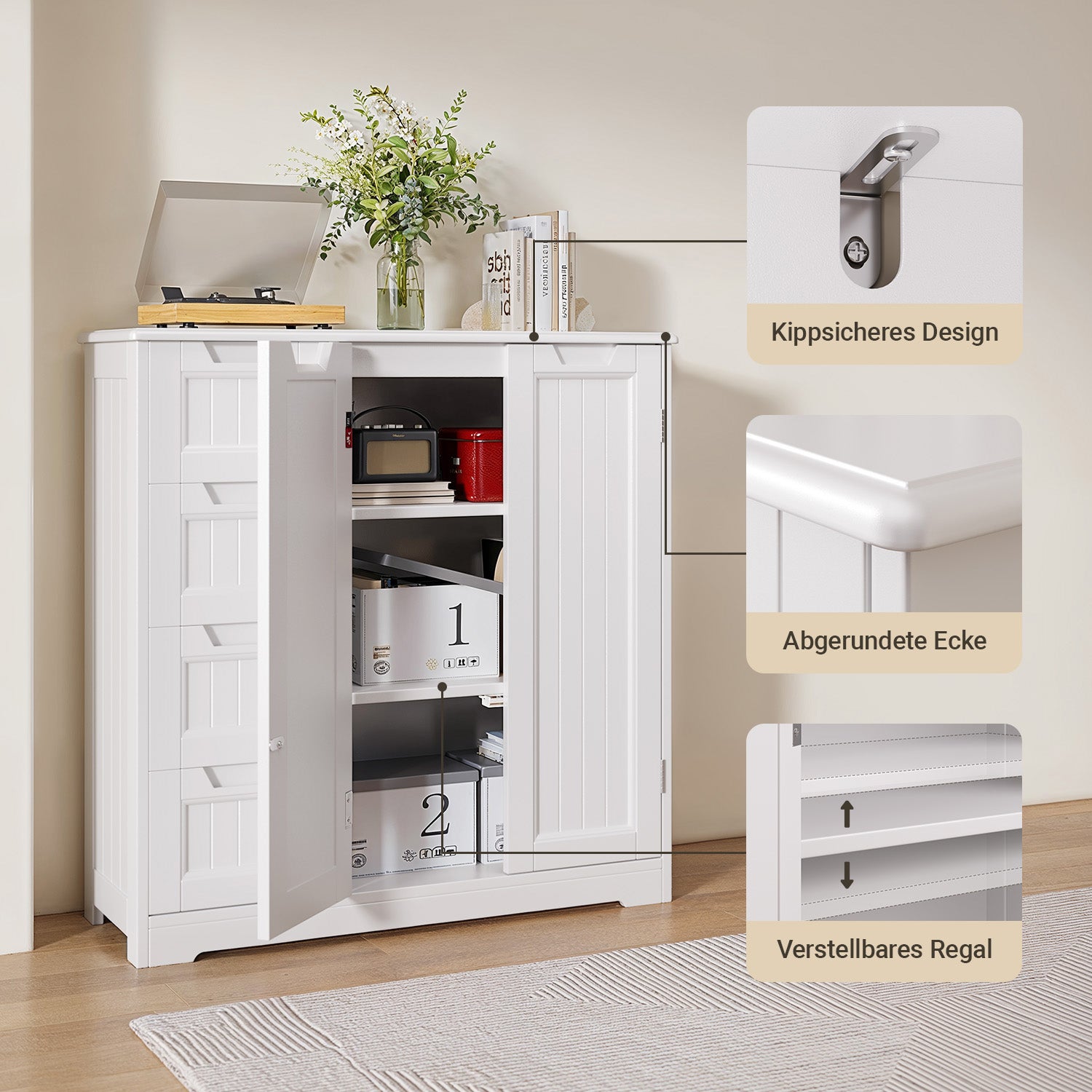 Meuble de salle de bain Bealife AP67, 4 tiroirs et 2 portes, réglable en hauteur