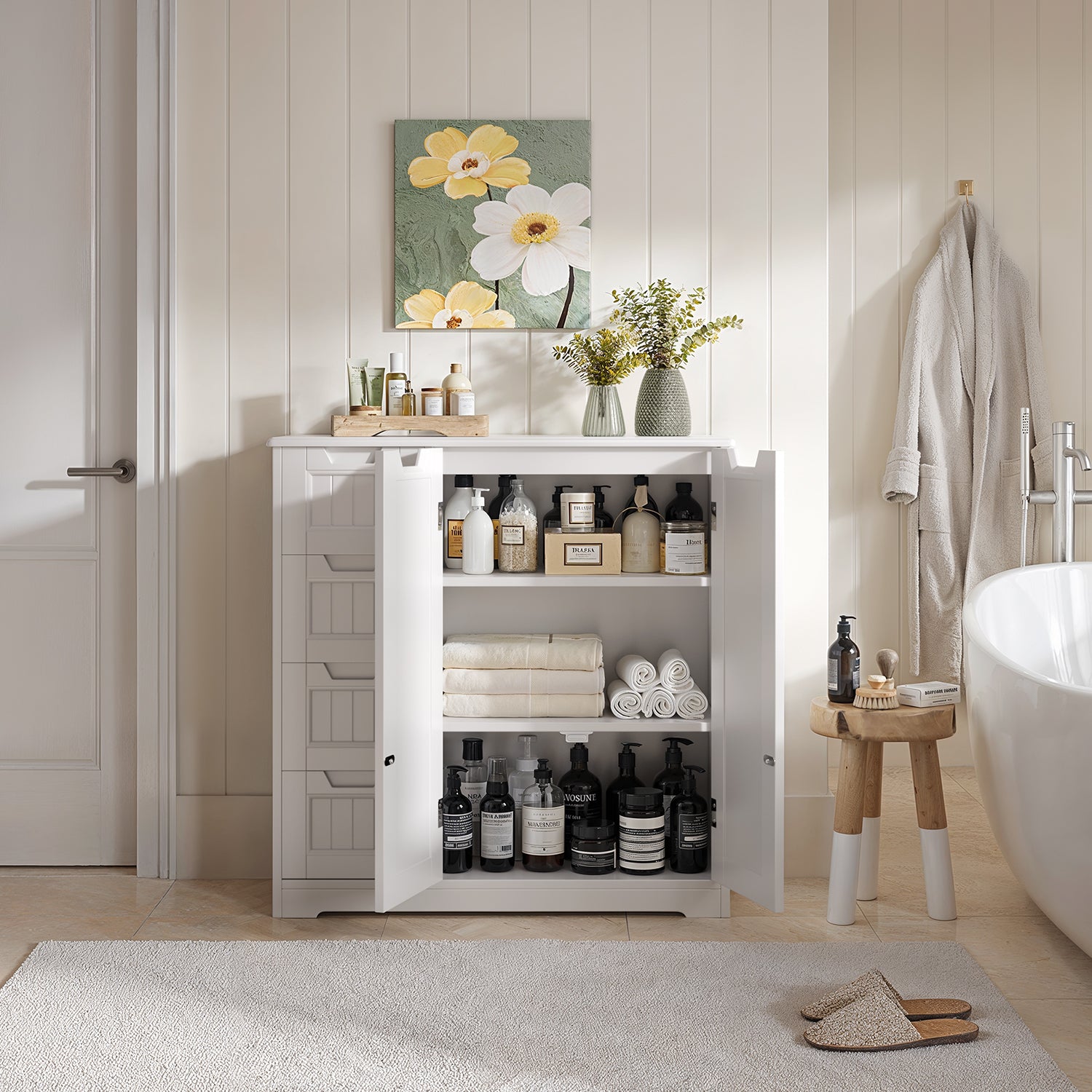 Meuble de salle de bain Bealife AP67, 4 tiroirs et 2 portes, réglable en hauteur