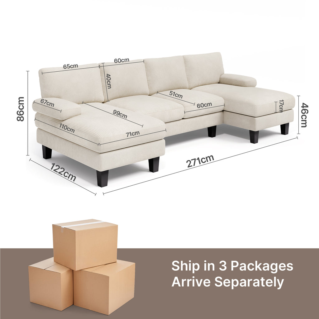 BEALIFE AR103 Canapé d'angle en U convertible, 4 places avec accoudoirs pour salon