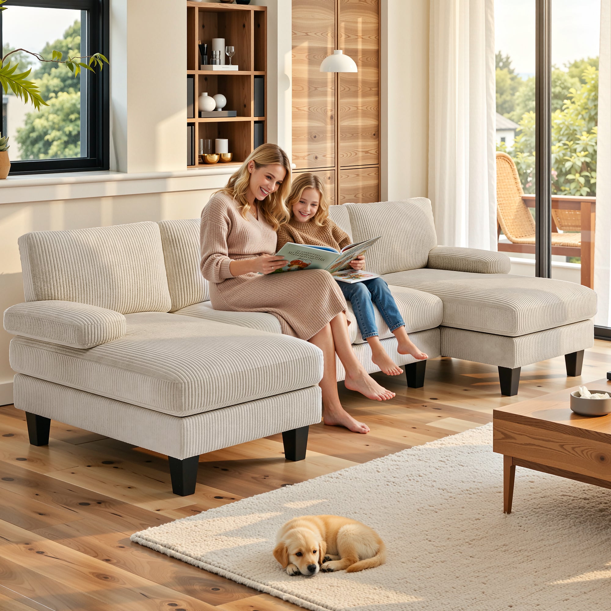 BEALIFE AR103 Canapé d'angle en U convertible, 4 places avec accoudoirs pour salon