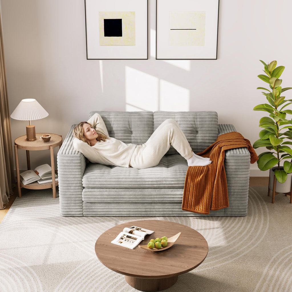 Bealife AR39 Convertible Sofa Bed with Sleeping Function, Corduroy Sofa 150cm with Backrest for Small Spaces