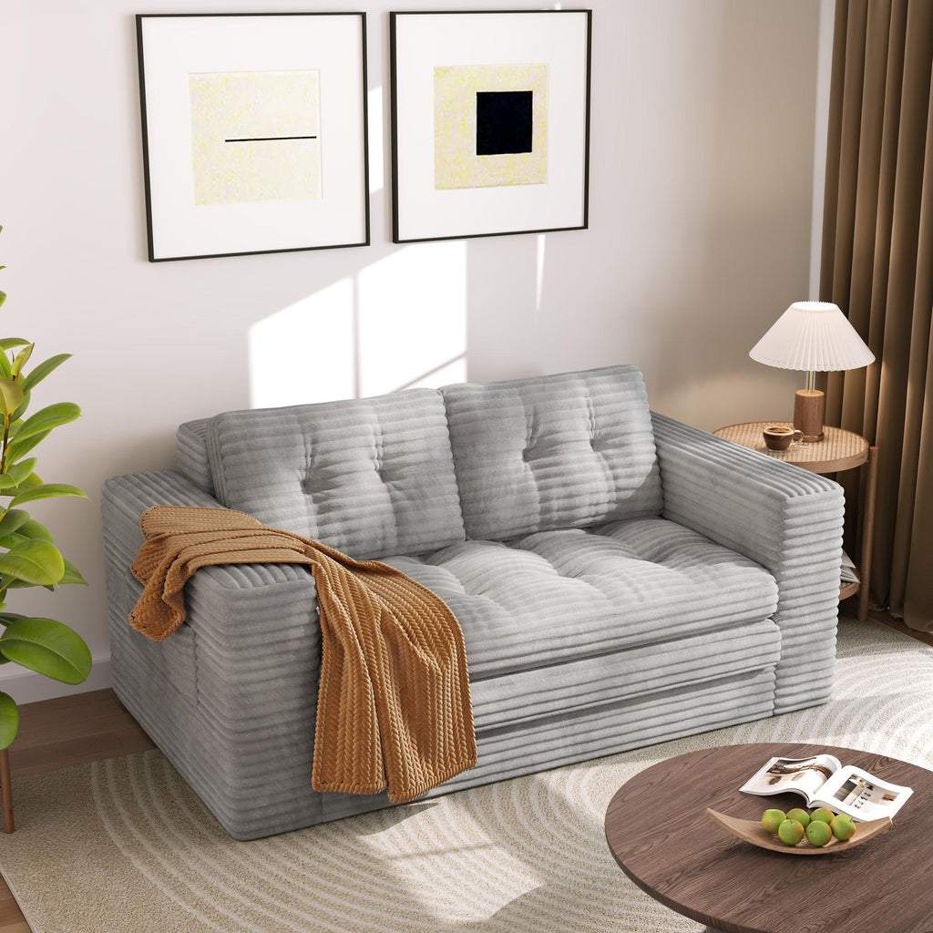 Bealife AR39 Convertible Sofa Bed with Sleeping Function, Corduroy Sofa 150cm with Backrest for Small Spaces