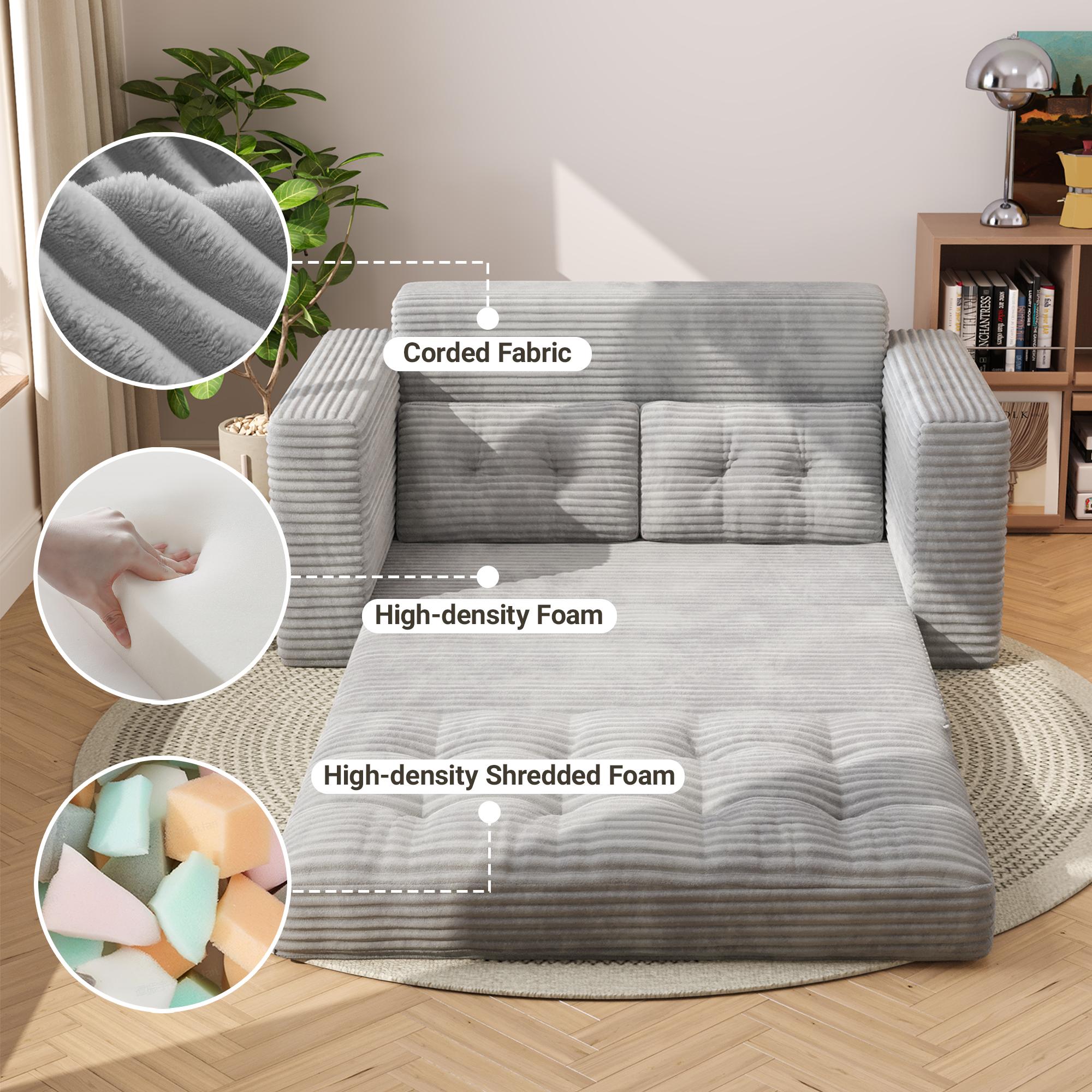 Bealife AR39 Canapé-lit convertible avec fonction couchage, canapé en velours côtelé de 150 cm avec dossier pour petits espaces