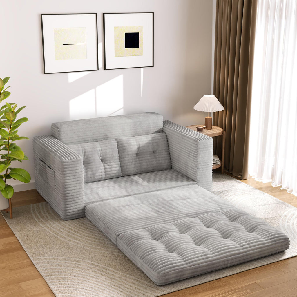 Bealife AR39 Convertible Sofa Bed with Sleeping Function, Corduroy Sofa 150cm with Backrest for Small Spaces