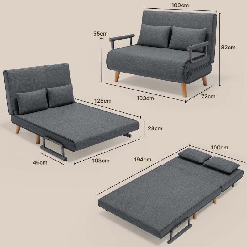 Bealife AR51 Canapé convertible double, réglable sur 6 positions, 2-en-1 avec double coussin