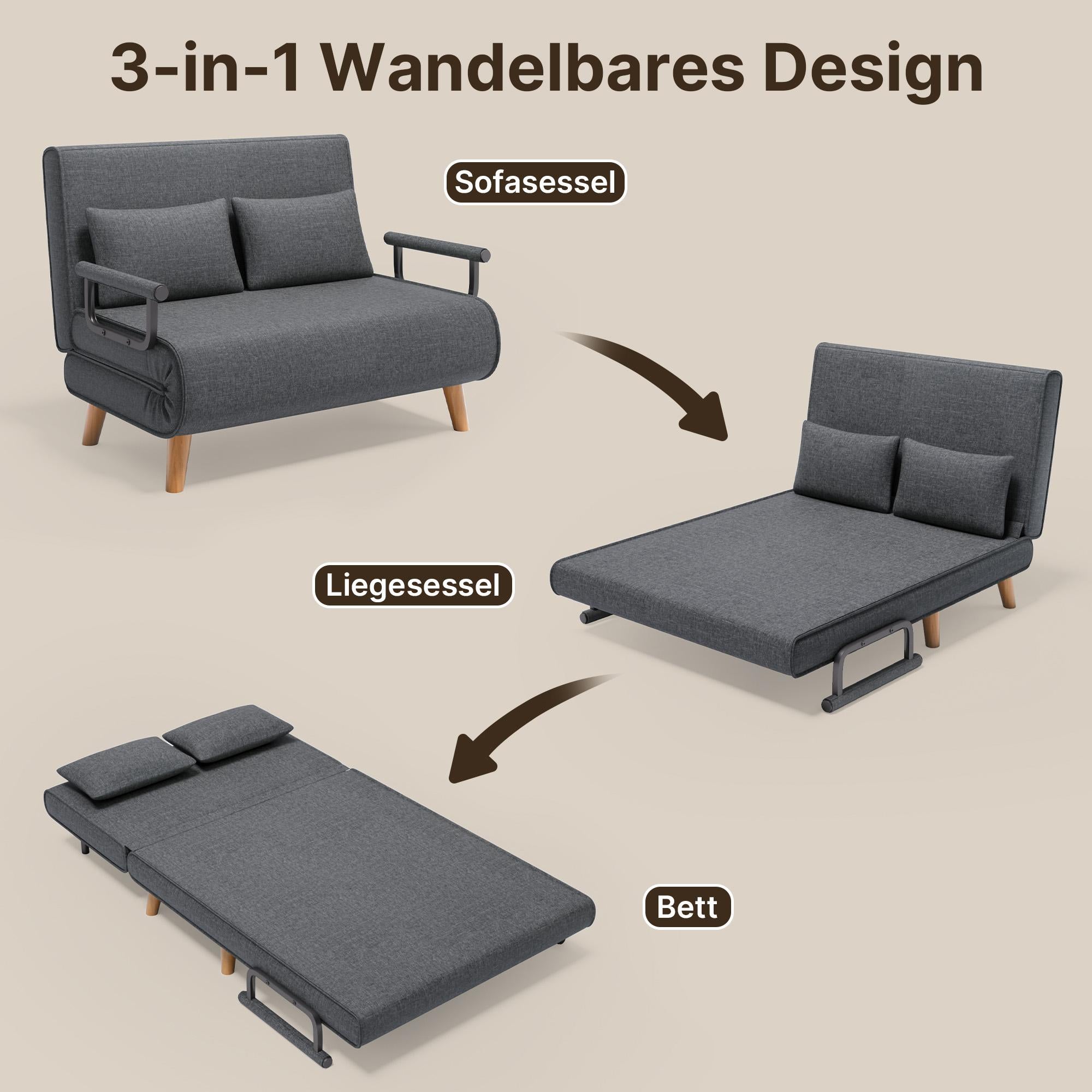 Bealife AR51 Canapé convertible double, réglable sur 6 positions, 2-en-1 avec double coussin