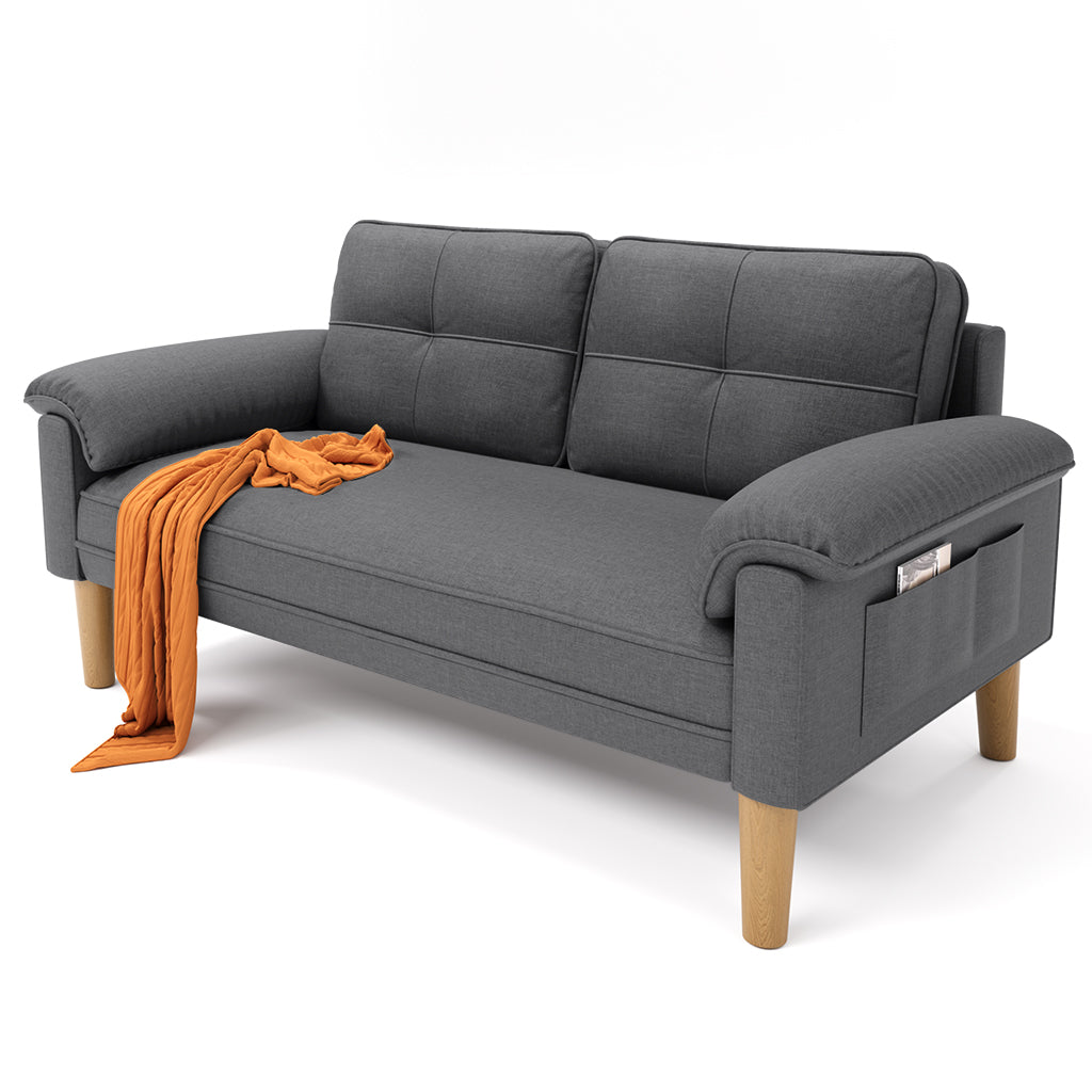 Bealife AR71 Canapé 2 Places Gris Avec Poches Latérales, Tissu Doux Pour La Peau & Construction Robuste