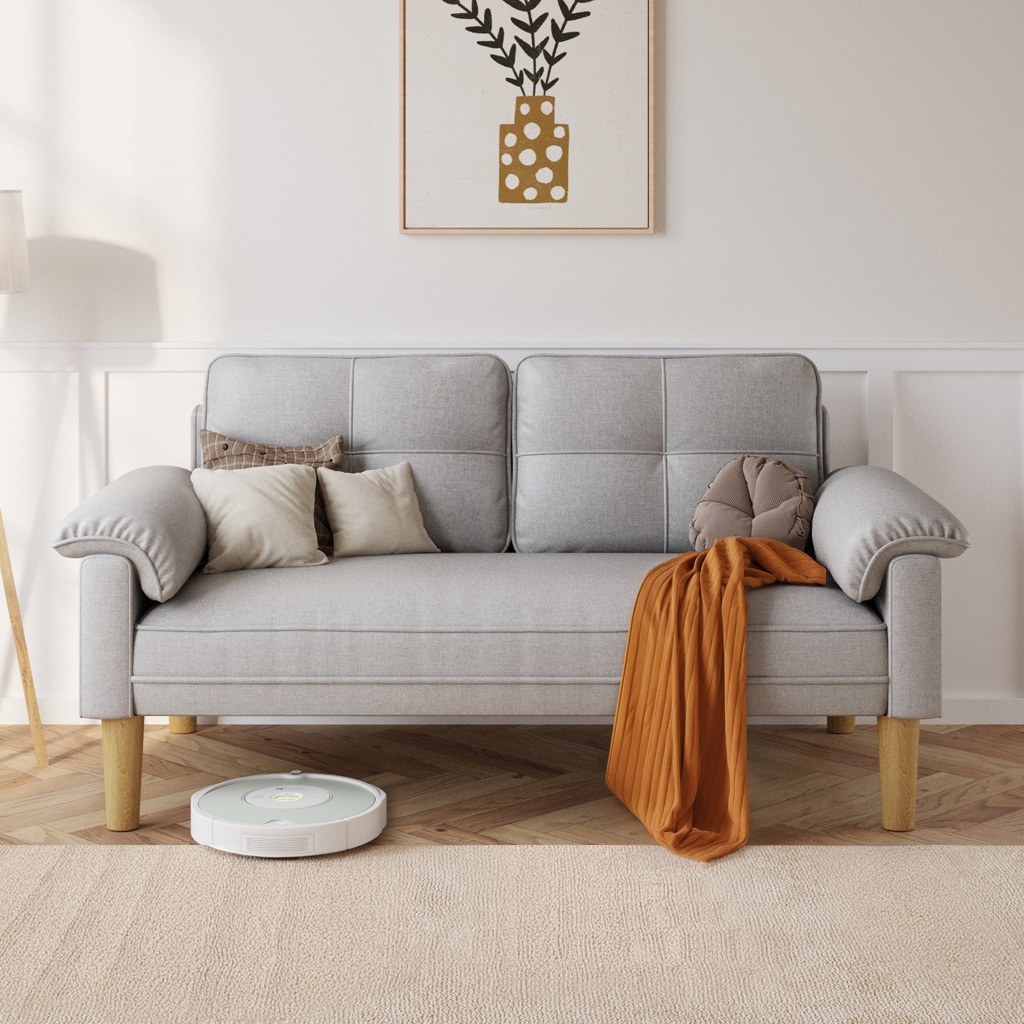 Bealife AR71 Canapé 2 Places Gris Avec Poches Latérales, Tissu Doux Pour La Peau & Construction Robuste