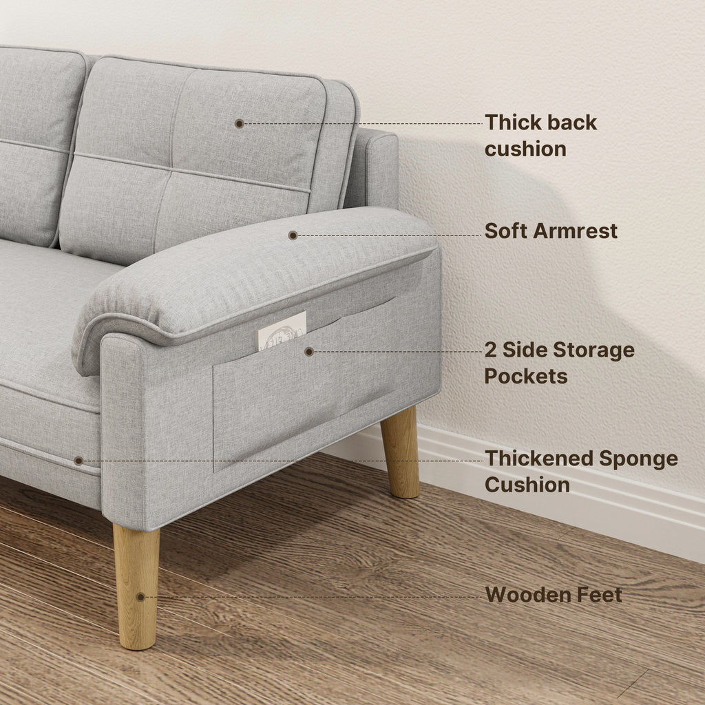 Bealife AR71 Canapé 2 Places Gris Avec Poches Latérales, Tissu Doux Pour La Peau & Construction Robuste