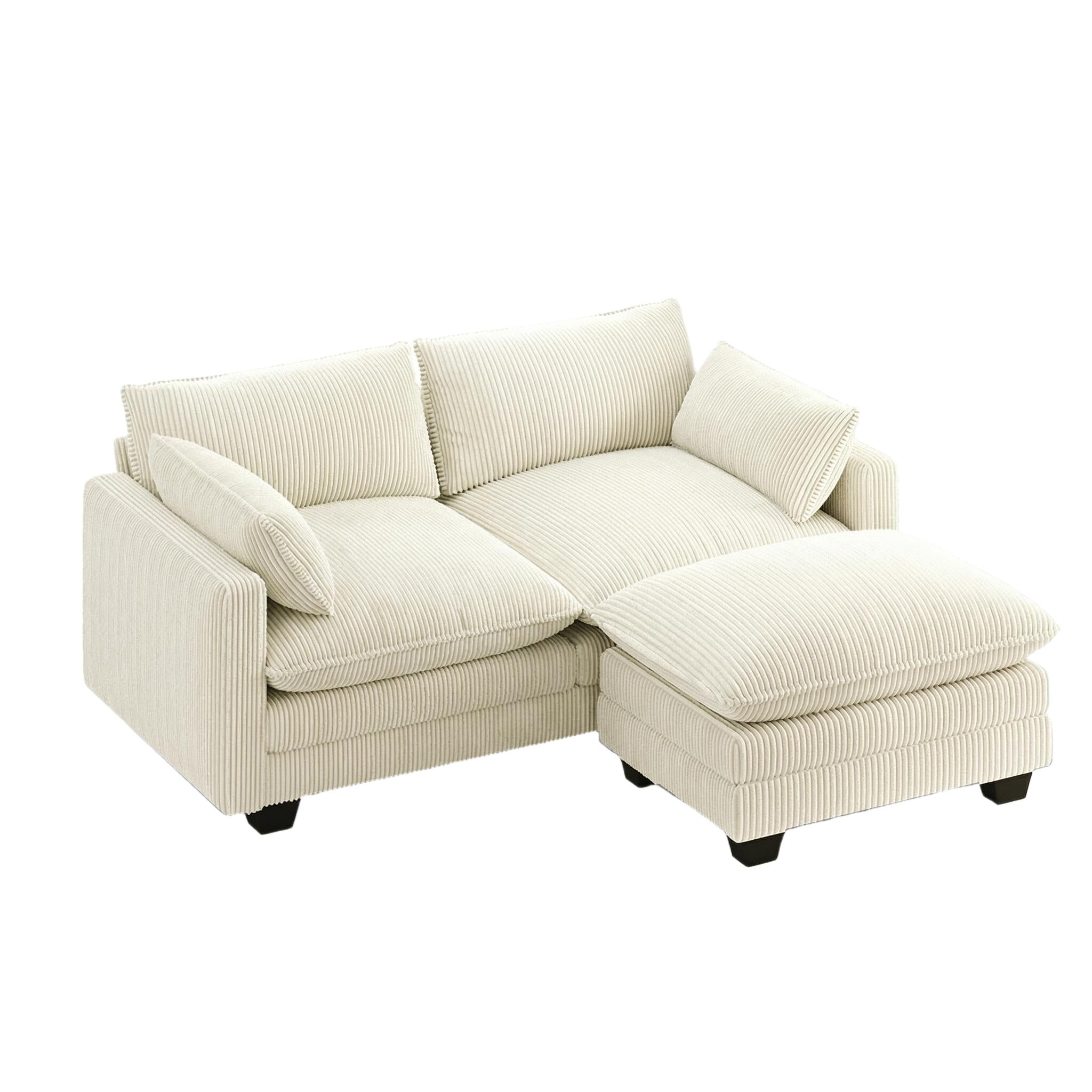 Bealife AR88 Canapé d'angle modulaire peu encombrant, petit canapé 2 places en velours côtelé avec pouf