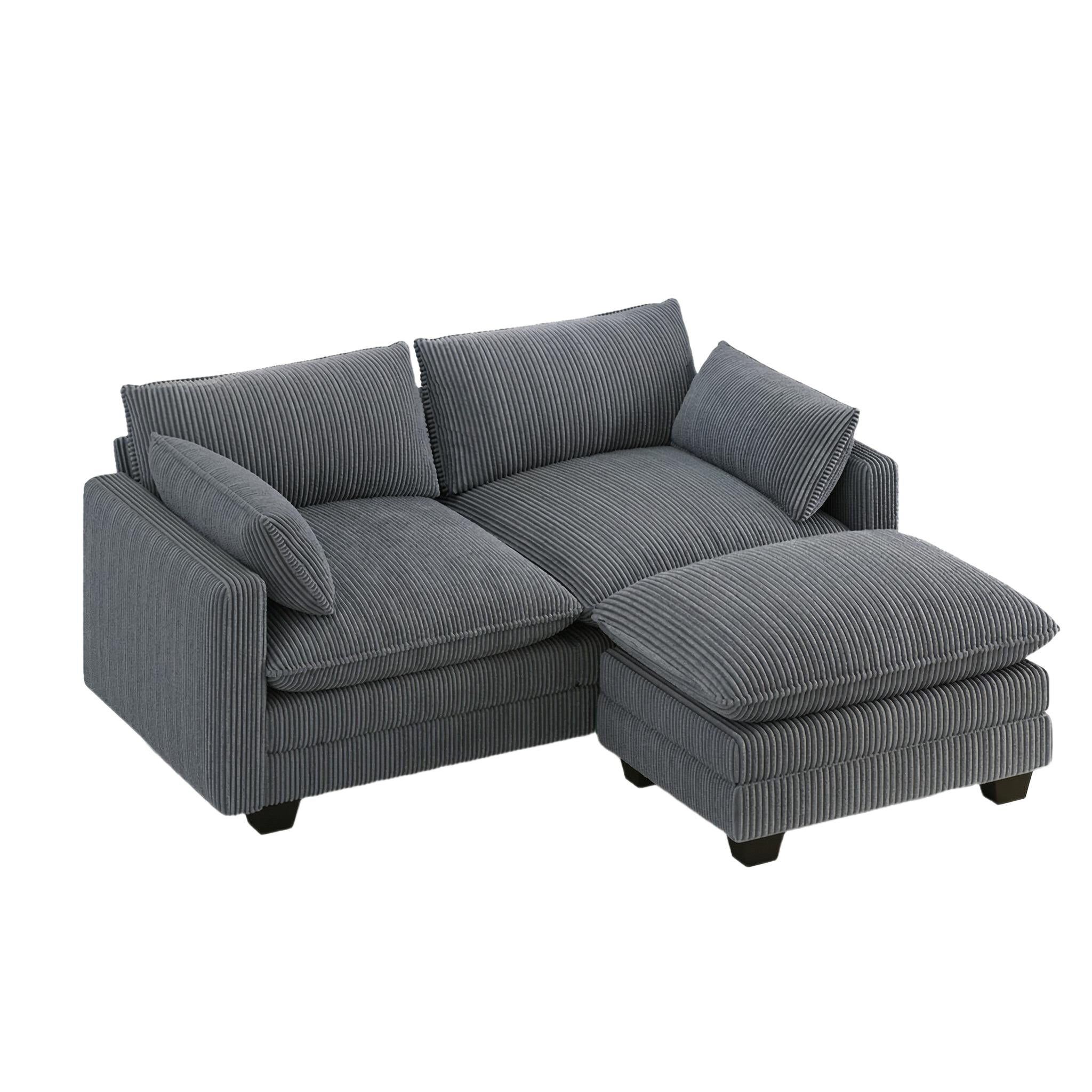 Bealife AR88 Canapé d'angle modulaire peu encombrant, petit canapé 2 places en velours côtelé avec pouf