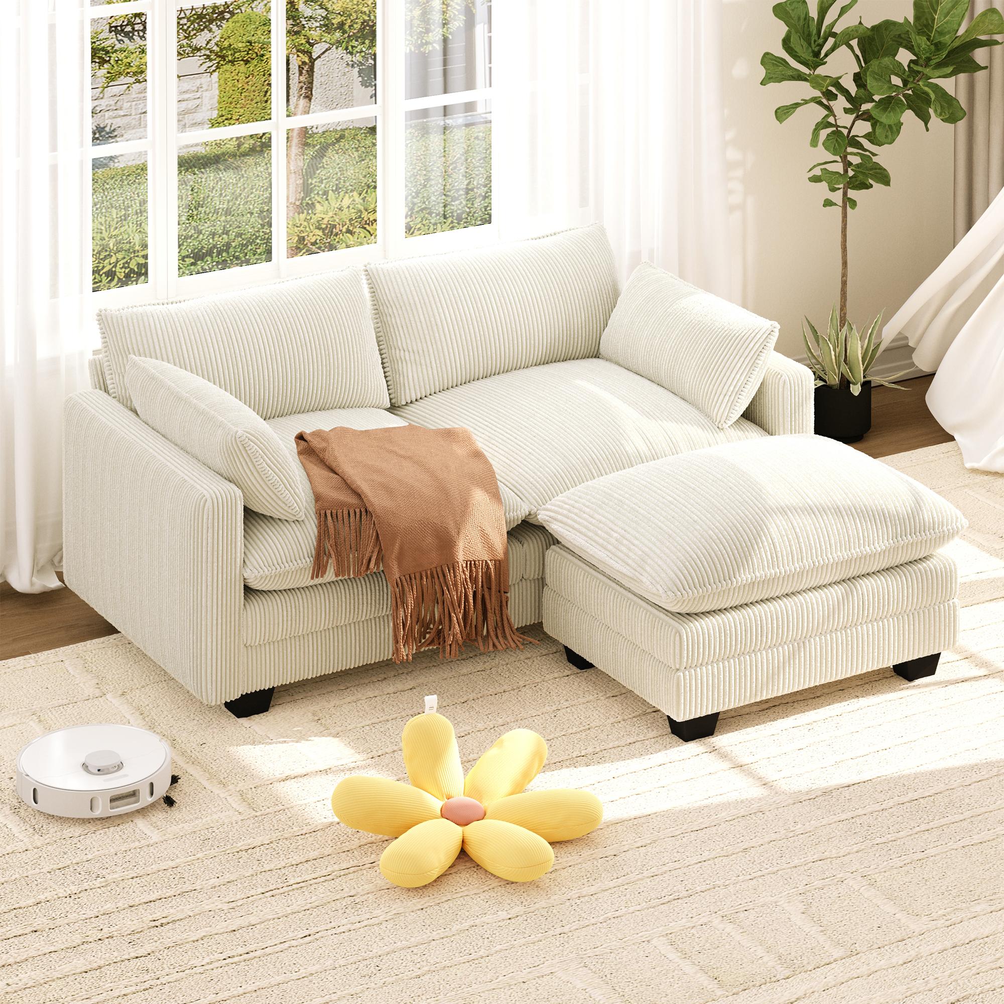 Bealife AR88 Canapé d'angle modulaire peu encombrant, petit canapé 2 places en velours côtelé avec pouf