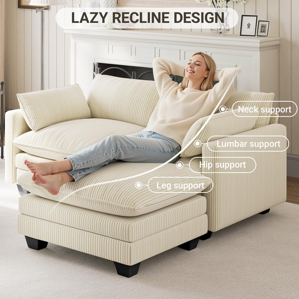 Bealife AR88 Canapé d'angle modulaire peu encombrant, petit canapé 2 places en velours côtelé avec pouf