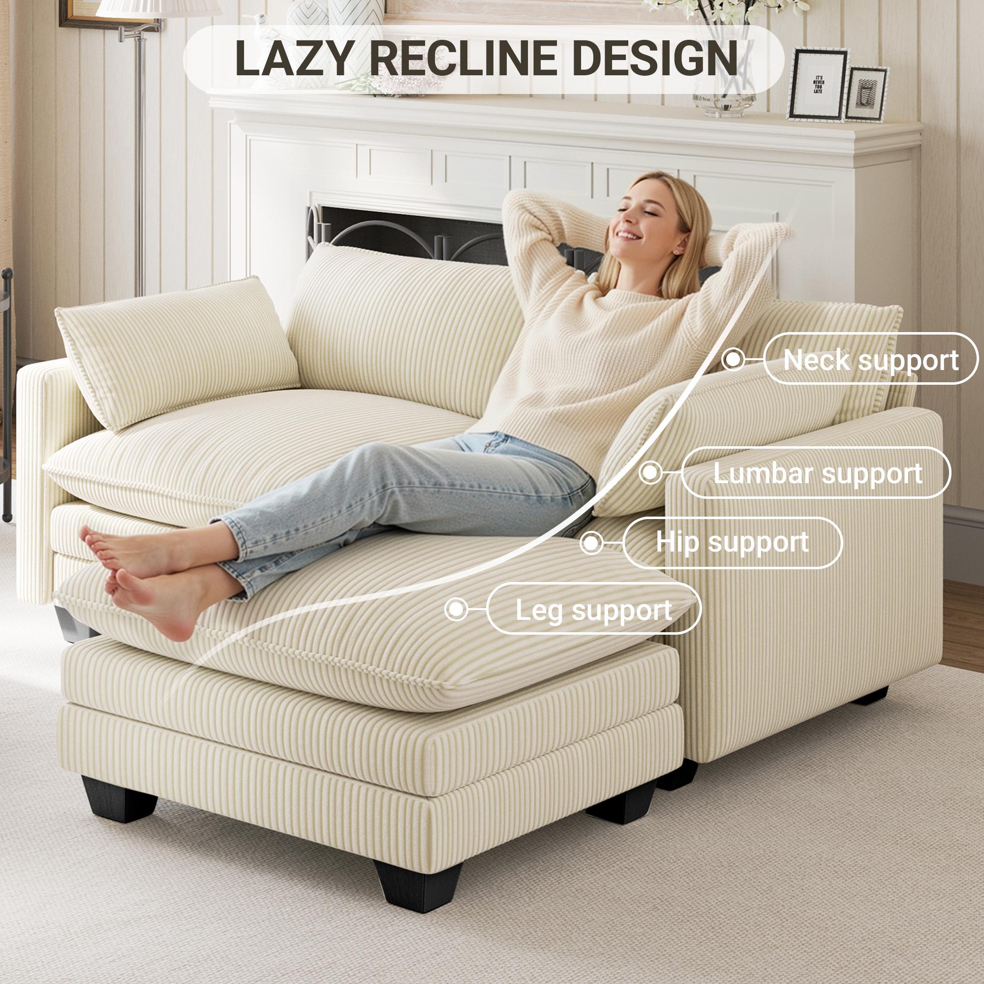 Bealife AR88 Canapé d'angle modulaire peu encombrant, petit canapé 2 places en velours côtelé avec pouf