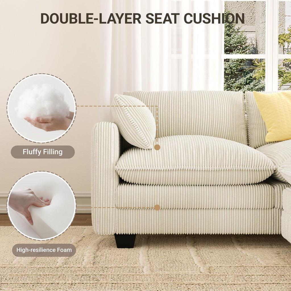 Bealife AR88 Canapé d'angle modulaire peu encombrant, petit canapé 2 places en velours côtelé avec pouf