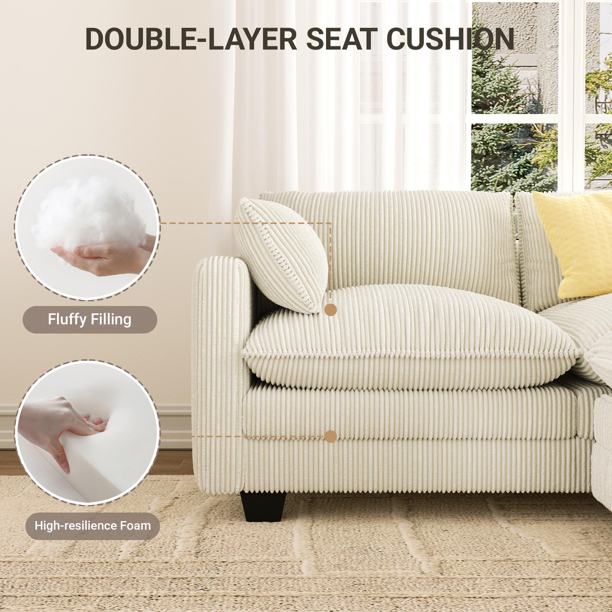 Bealife AR88 Canapé d'angle modulaire peu encombrant, petit canapé 2 places en velours côtelé avec pouf
