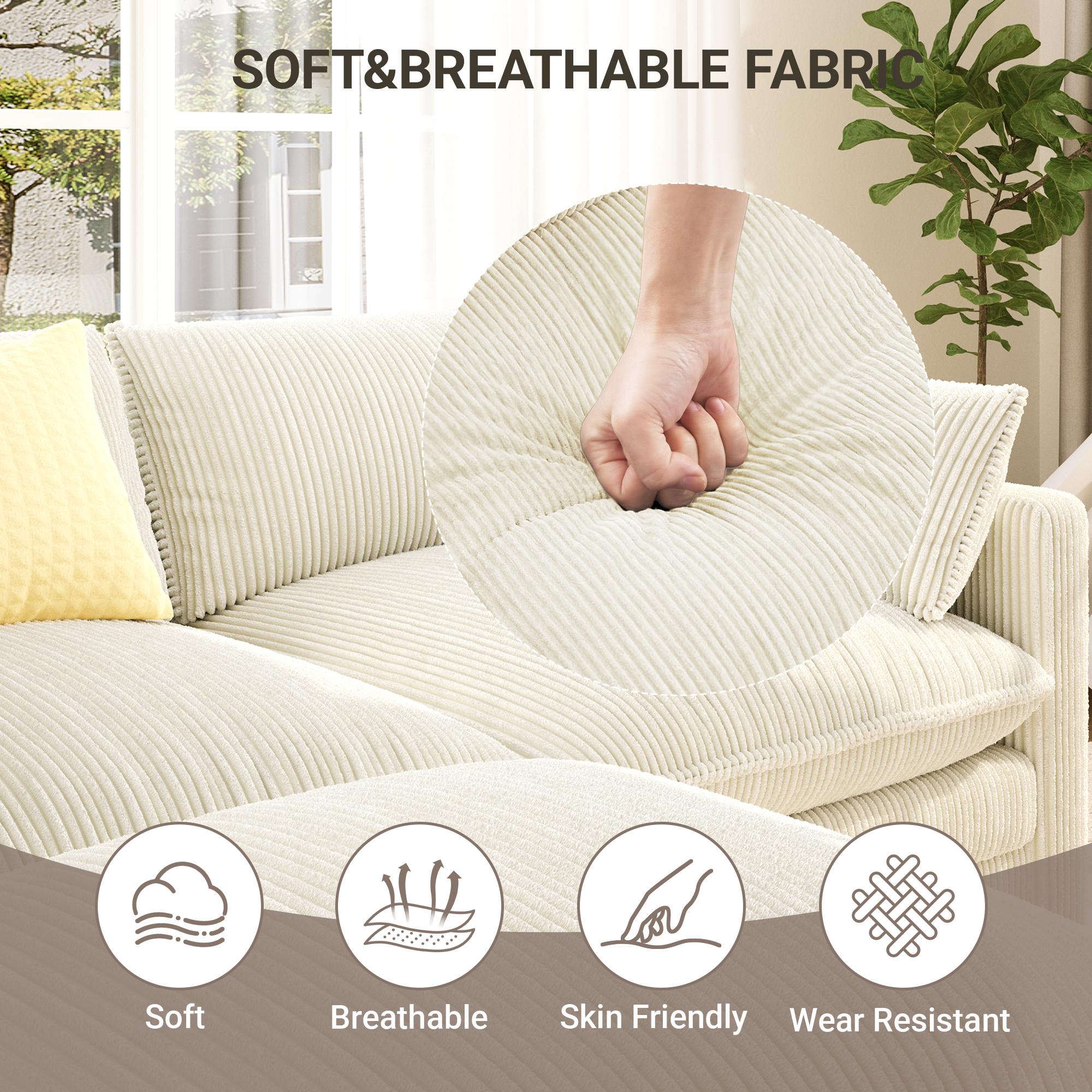 Bealife AR88 Canapé d'angle modulaire peu encombrant, petit canapé 2 places en velours côtelé avec pouf