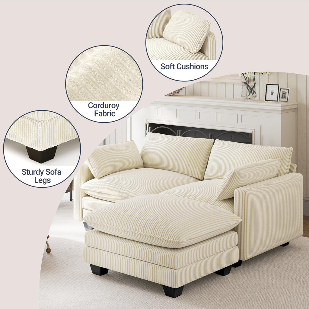 Bealife AR88 Canapé d'angle modulaire peu encombrant, petit canapé 2 places en velours côtelé avec pouf