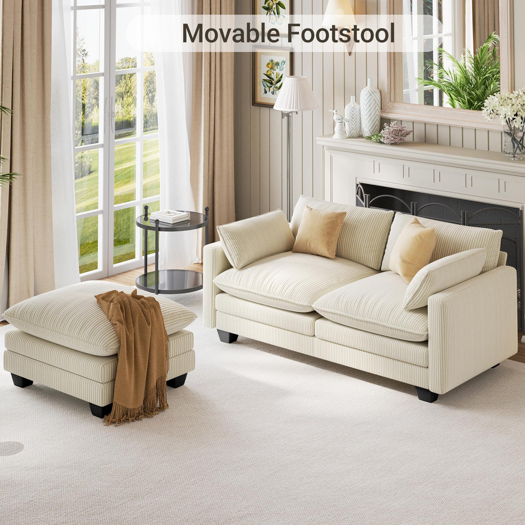 Bealife AR88 Canapé d'angle modulaire peu encombrant, petit canapé 2 places en velours côtelé avec pouf