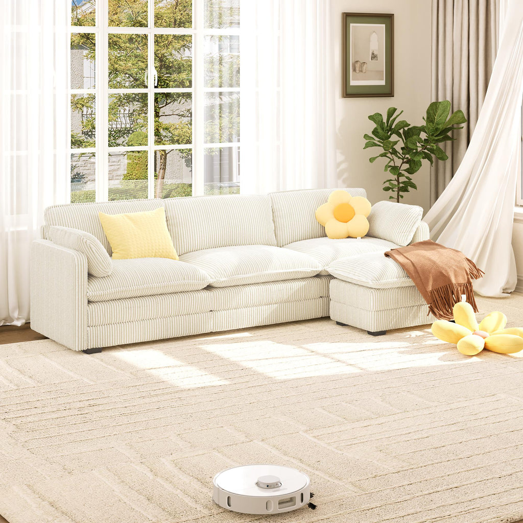 Bealife AR88 Canapé d'angle modulaire peu encombrant, petit canapé 2 places en velours côtelé avec pouf
