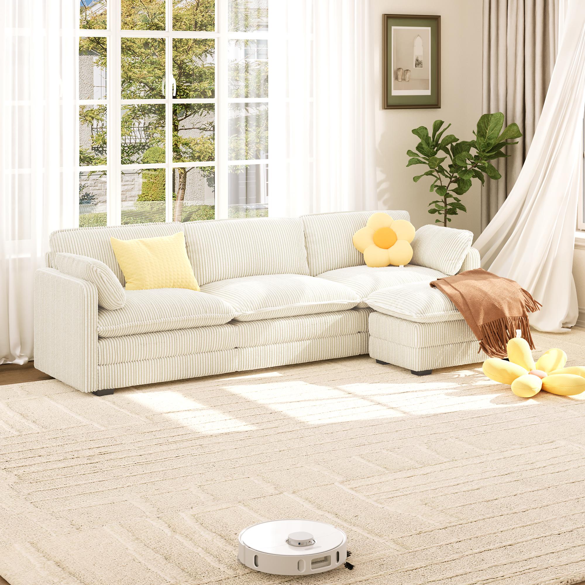 Bealife AR88 Canapé d'angle modulaire peu encombrant, petit canapé 2 places en velours côtelé avec pouf