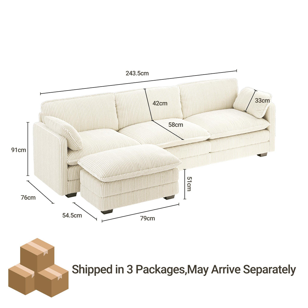 Bealife AR88 Canapé d'angle modulaire peu encombrant, petit canapé 2 places en velours côtelé avec pouf