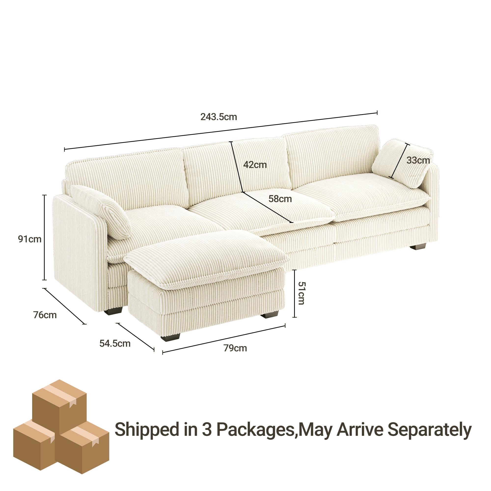Bealife AR88 Canapé d'angle modulaire peu encombrant, petit canapé 2 places en velours côtelé avec pouf