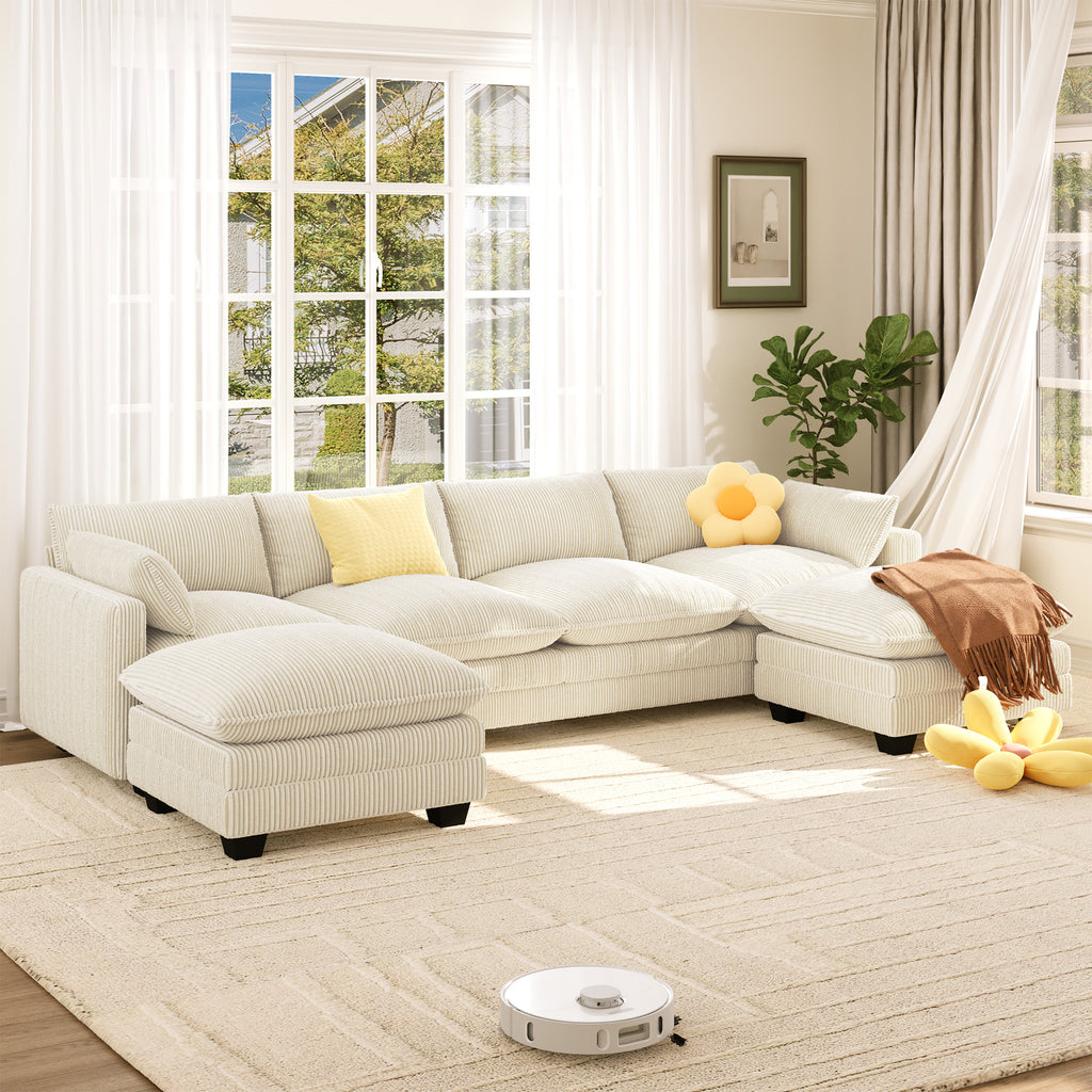 Bealife AR89 U-shaped Corner Sofa, Modular 4-Seater Corduroy Sofa with 2 Ottomans For Spacious Living Rooms | 320x76x91 cm